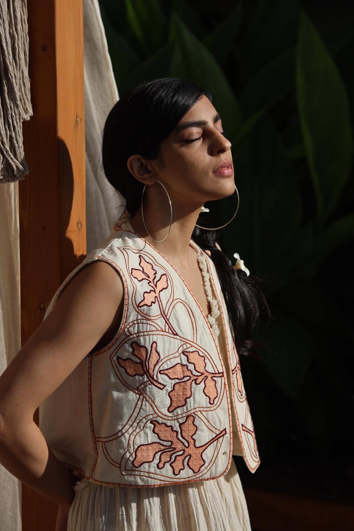 Beige Color Embroidered Vest