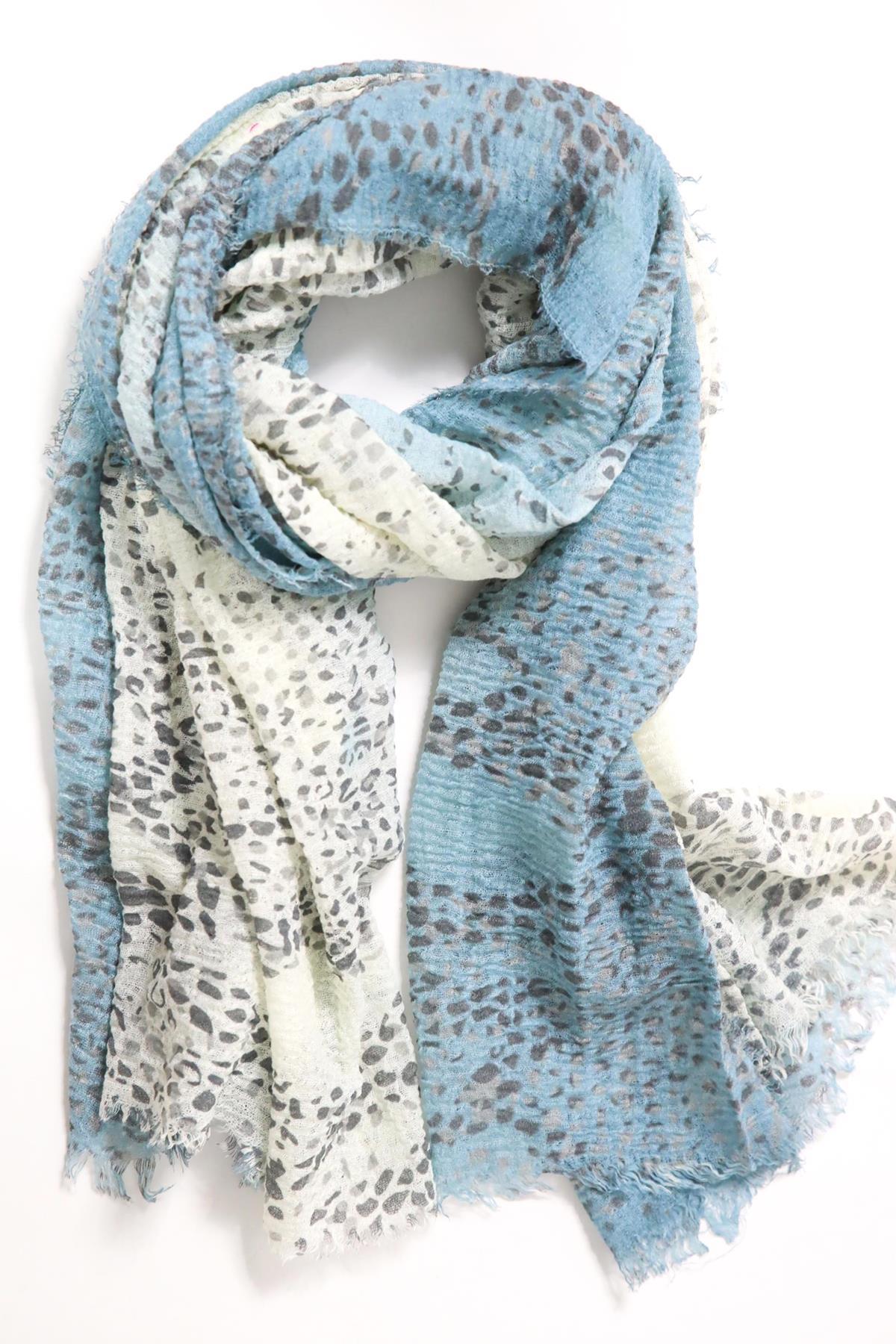Mavi Leopar Desenli Pamuk Şal - Şaman Butik Mavi Leopar Desenli Pamuk Şal