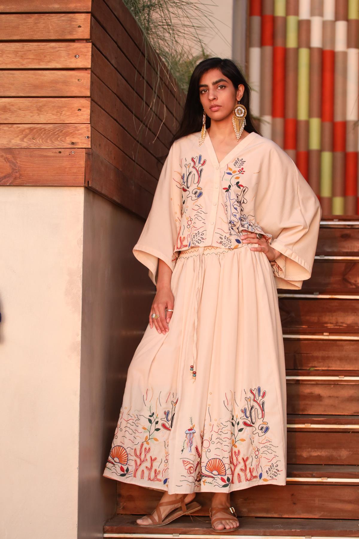 Stone Color Authentic Embroidered Casual Shirt