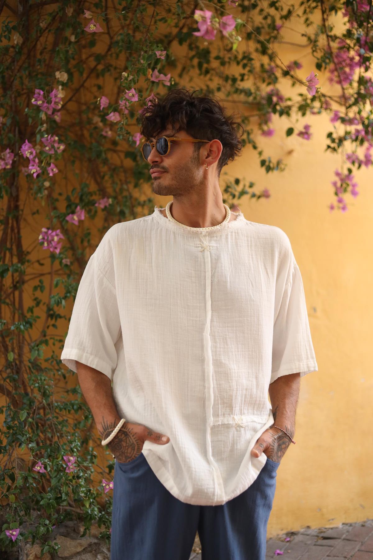 White Stitched Men's T-Shirt