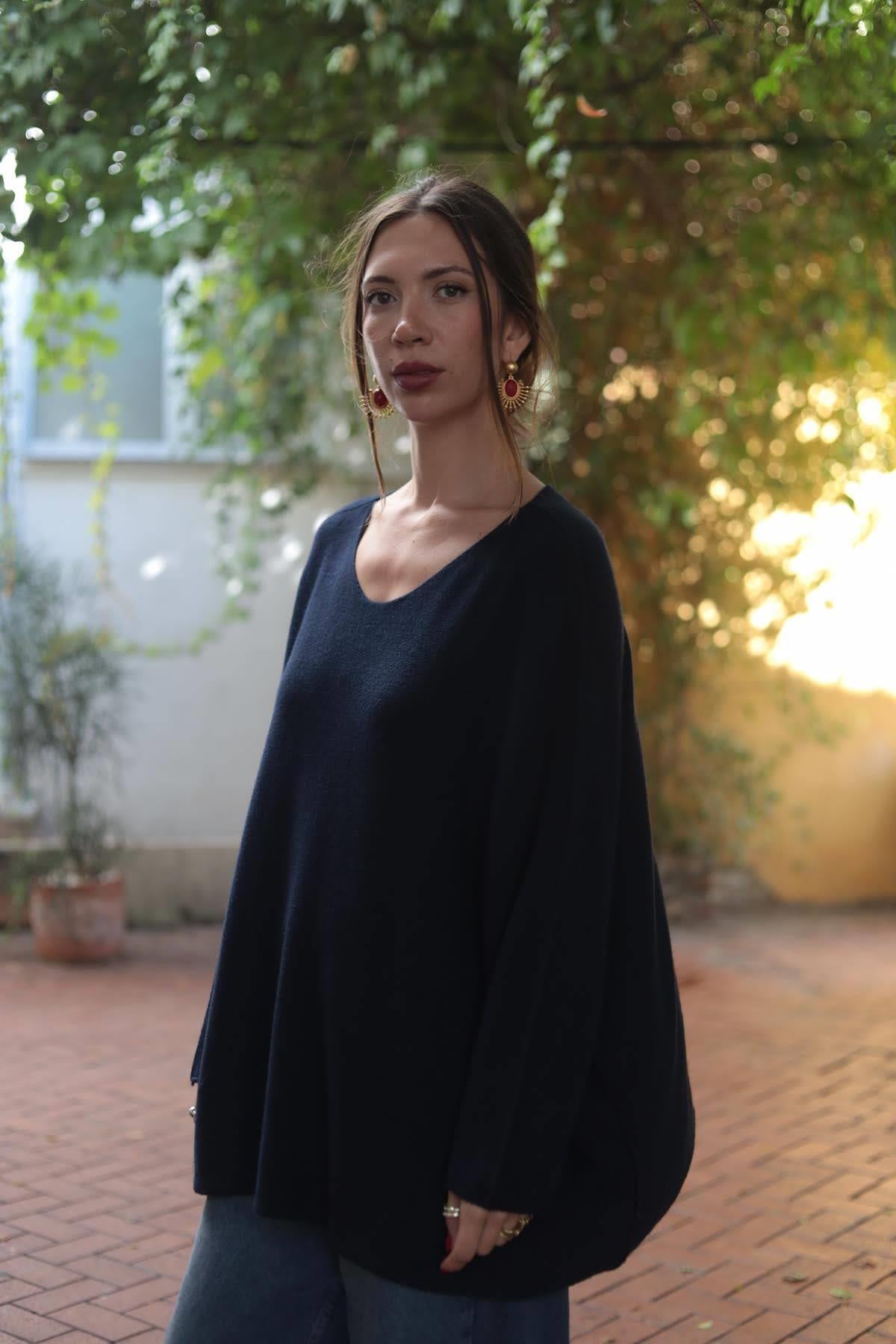 Lacivert Bisiklet Yaka Dikişsiz Kazak