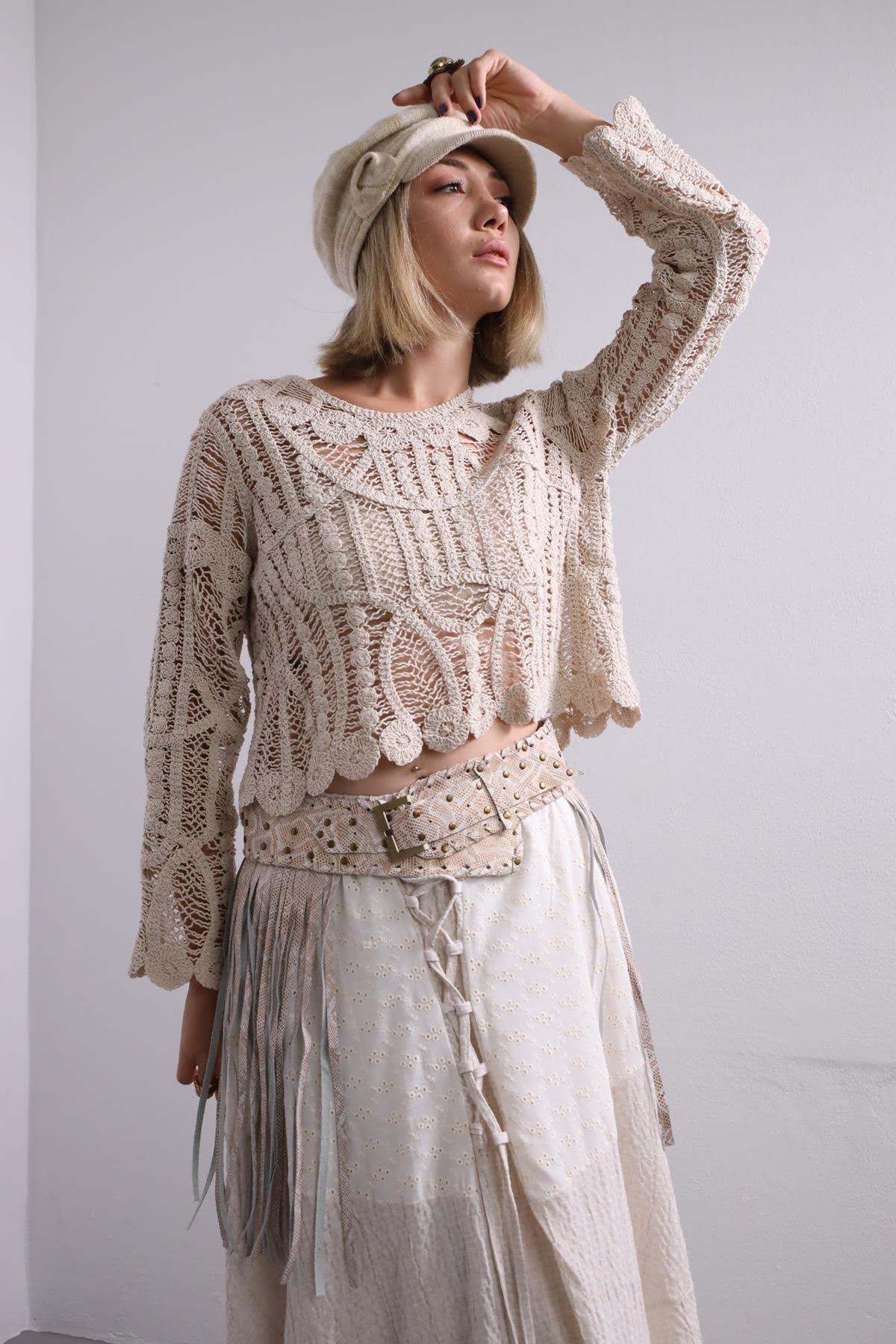 Krem Rengi Dantelli Bluz - Şaman Butik Krem Rengi Dantelli Bluz