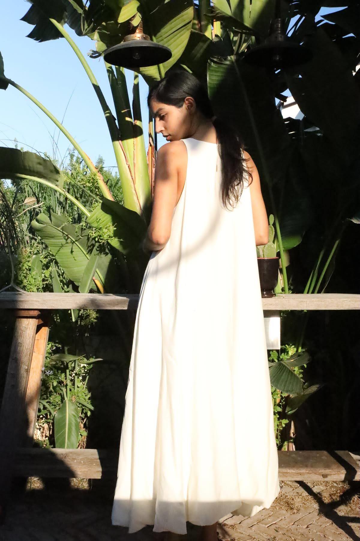 Ekru Bisiklet Yaka Kalın Askılı Balon Elbise - Şaman Butik Ekru Bisiklet Yaka Kalın Askılı Balon Elbise