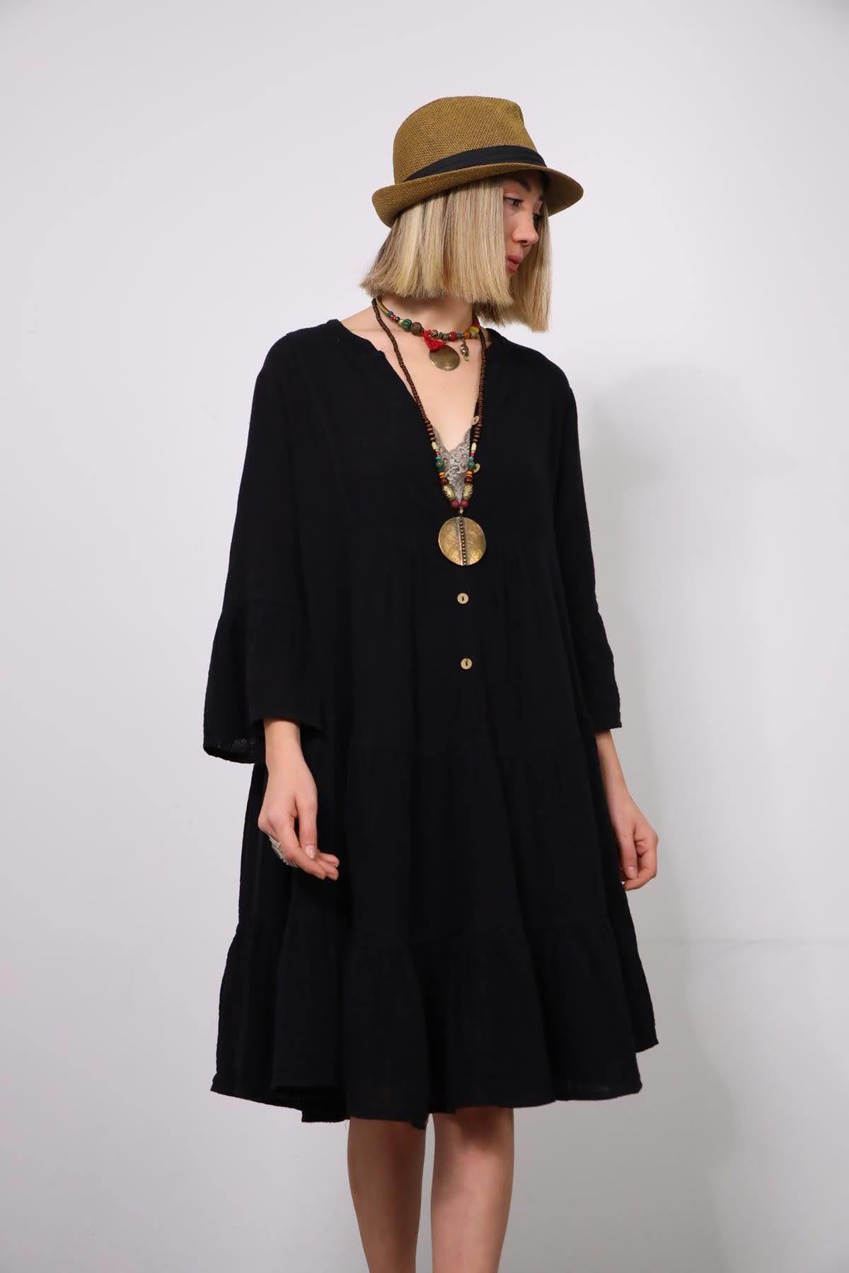 Siyah Positano Elbise - Şaman Butik Siyah Positano Elbise