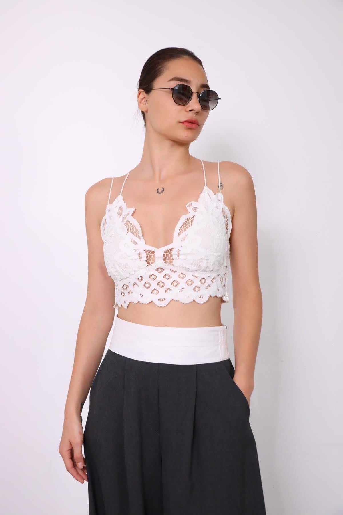 Beyaz Dantel Bralet - Şaman Butik Beyaz Dantel Bralet