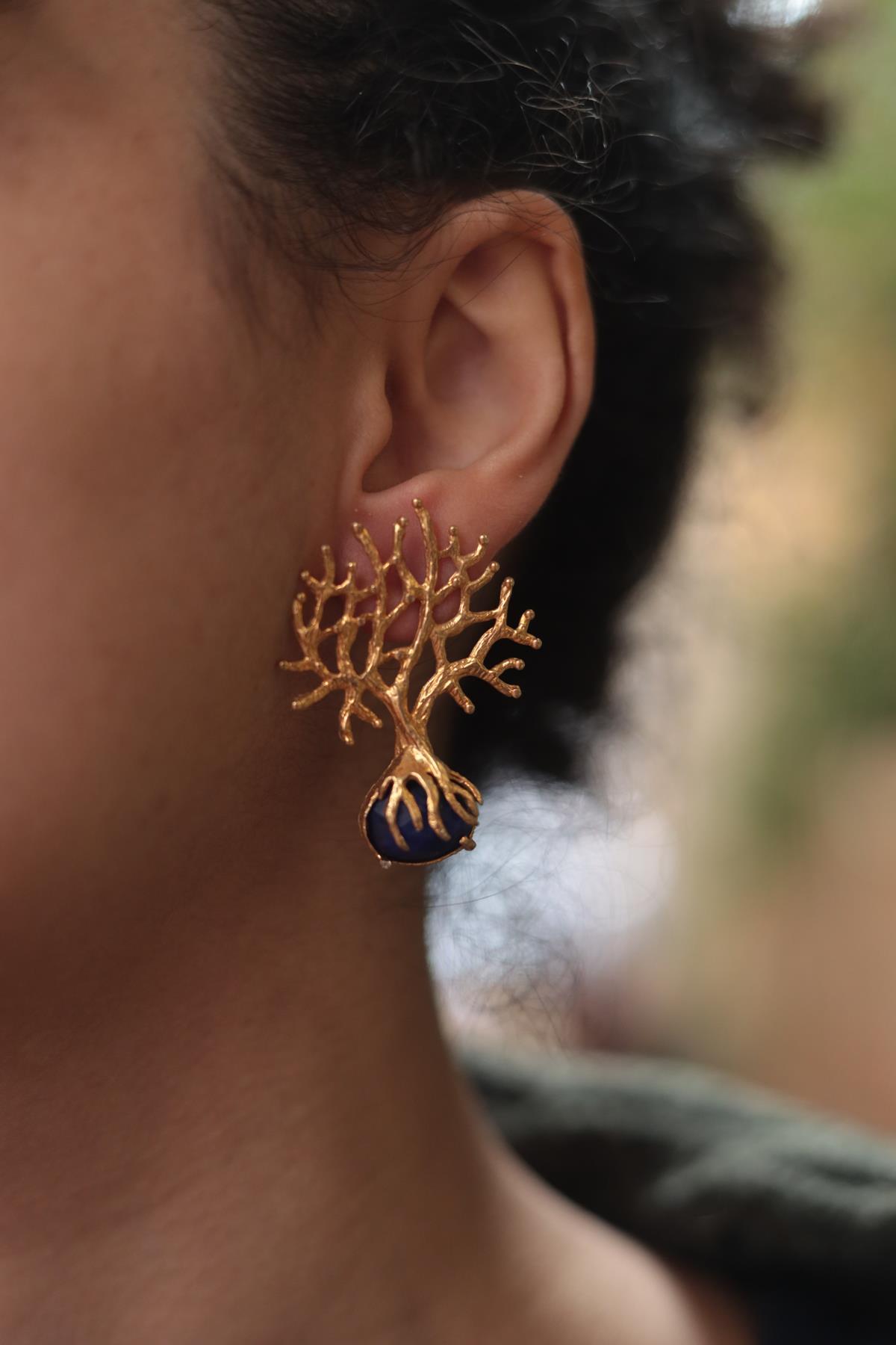 Altın Suyu Kaplama Hayat Ağacı Küpe