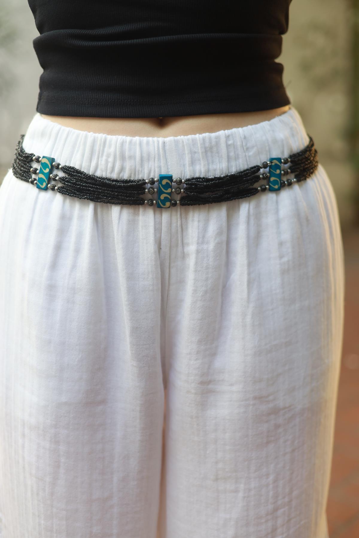 Blue Stone Detail Beaded Belt
