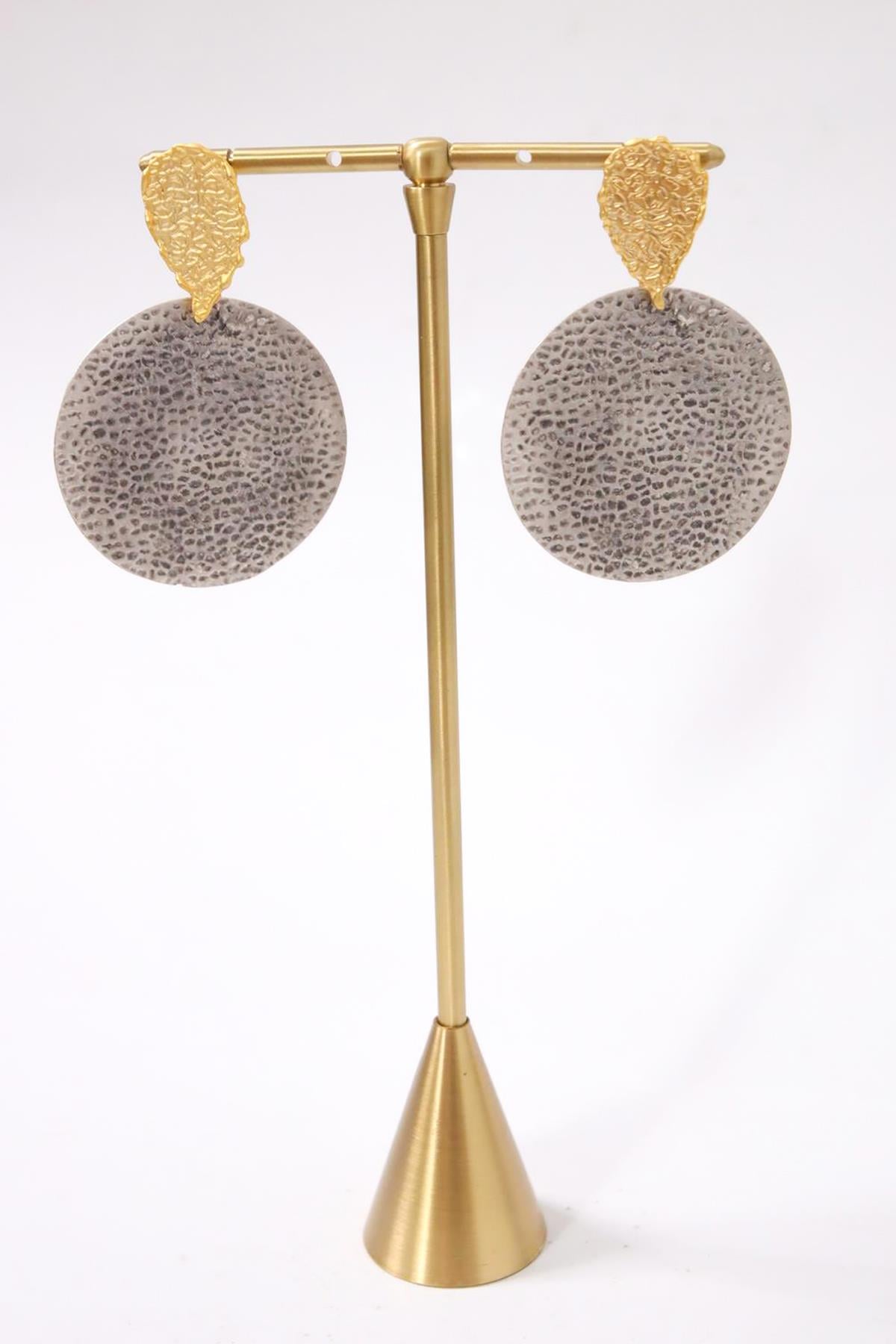  Damla Tasarım Daire Gümüş Kaplama Küpe