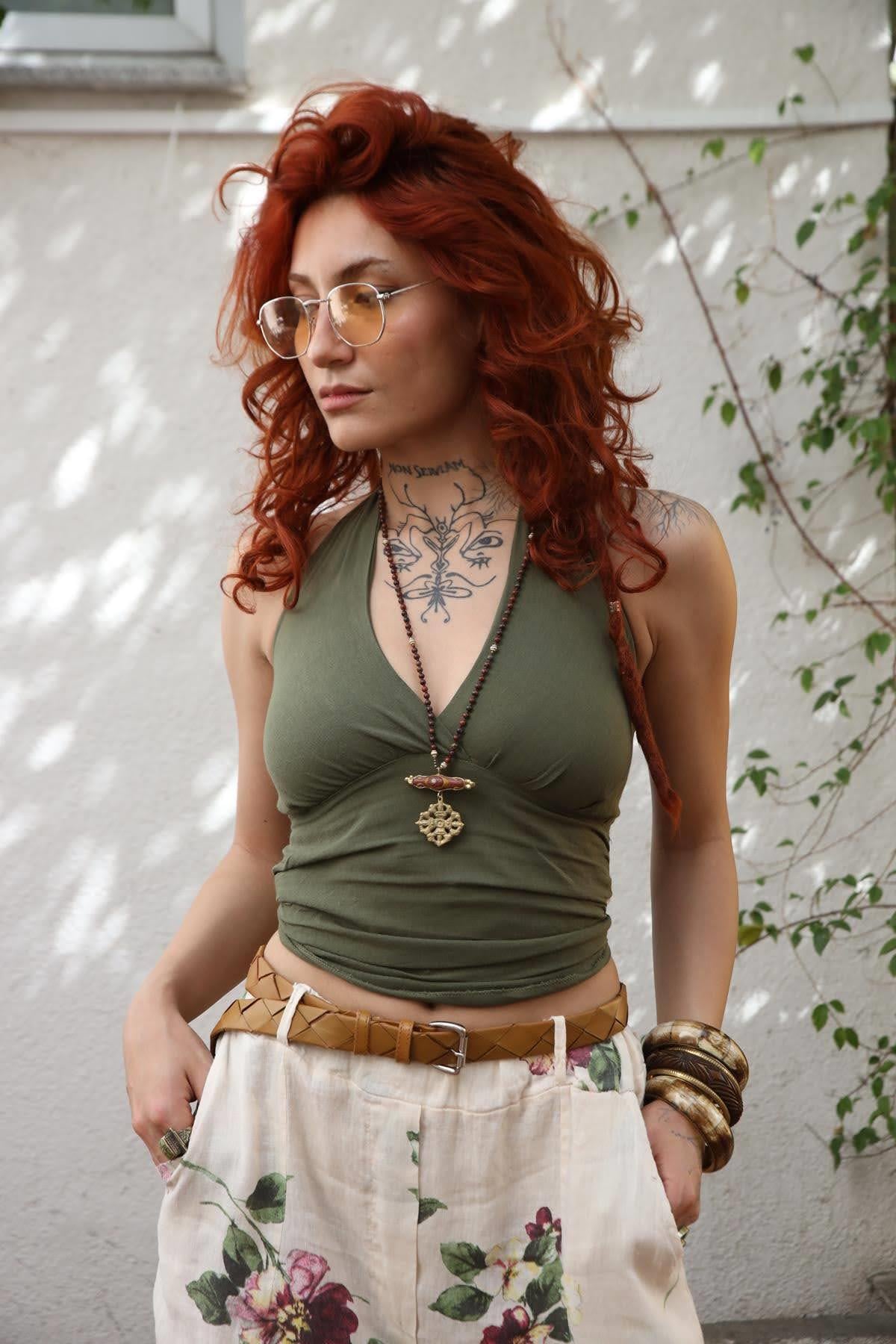 Green Tie Back Blouse