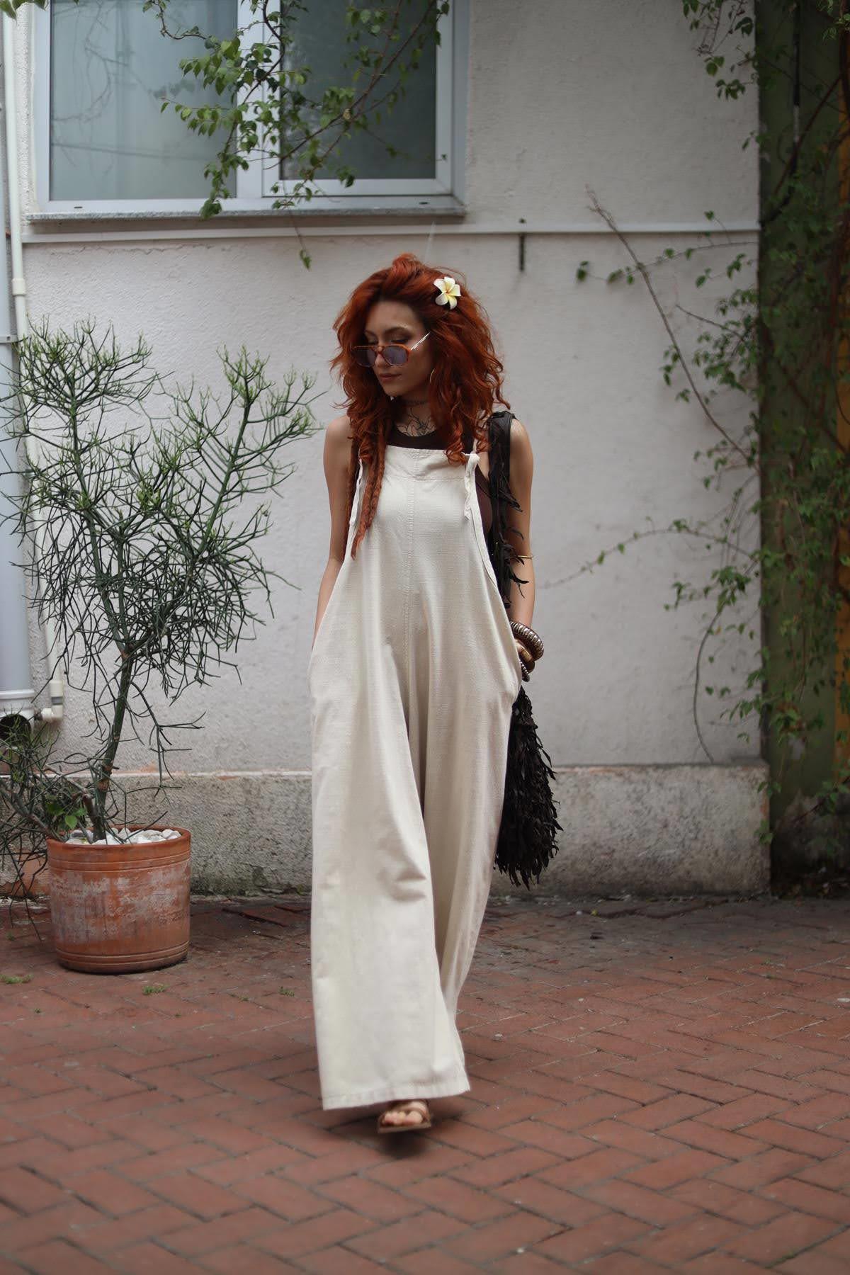 Bej Dokuma Bol Paça Salopet Tulum