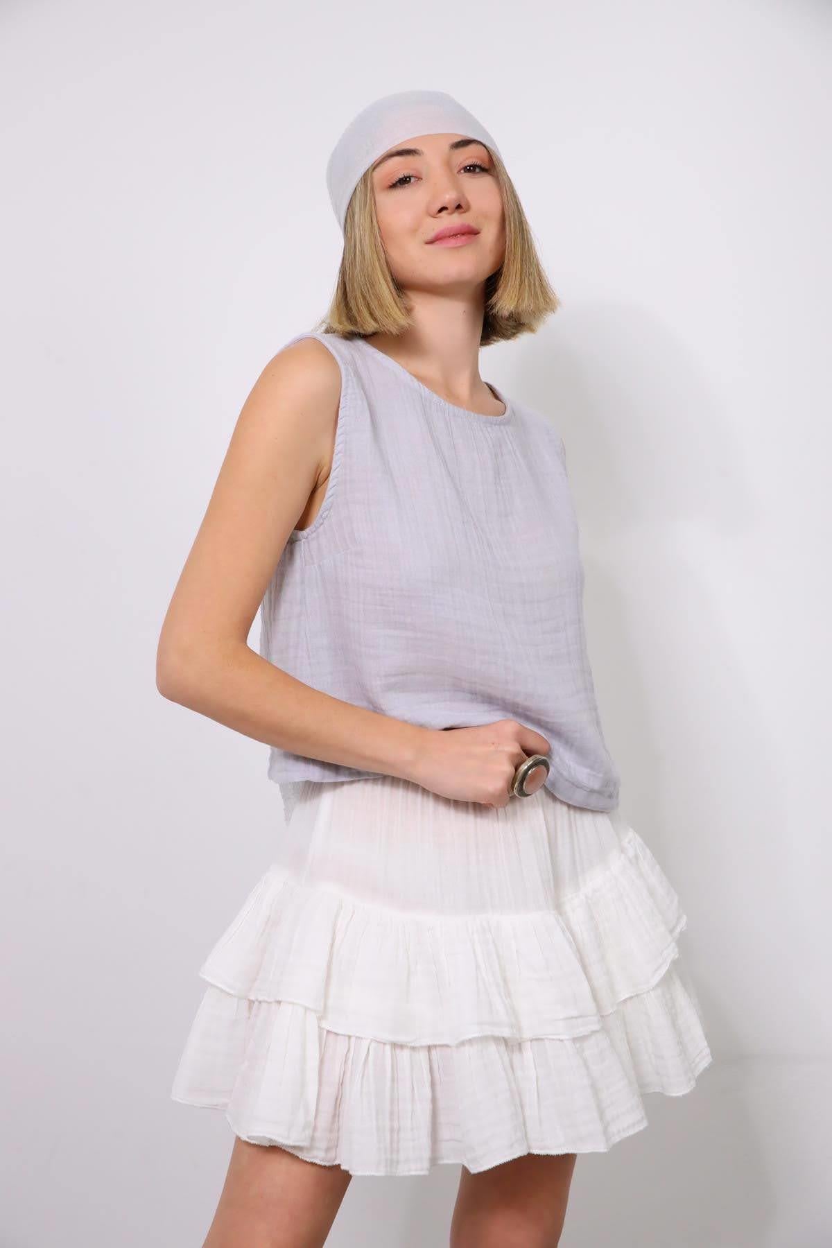 Gri Kolsuz Crop Bluz - Şaman Butik Gri Kolsuz Crop Bluz