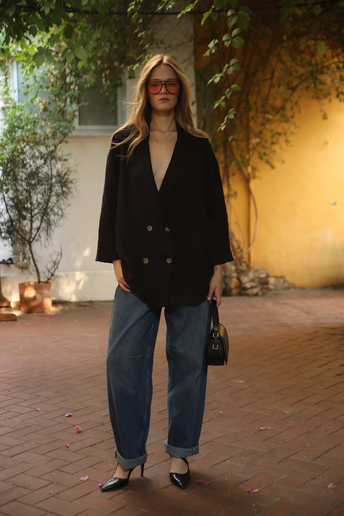 Siyah Keten Blazer Ceket