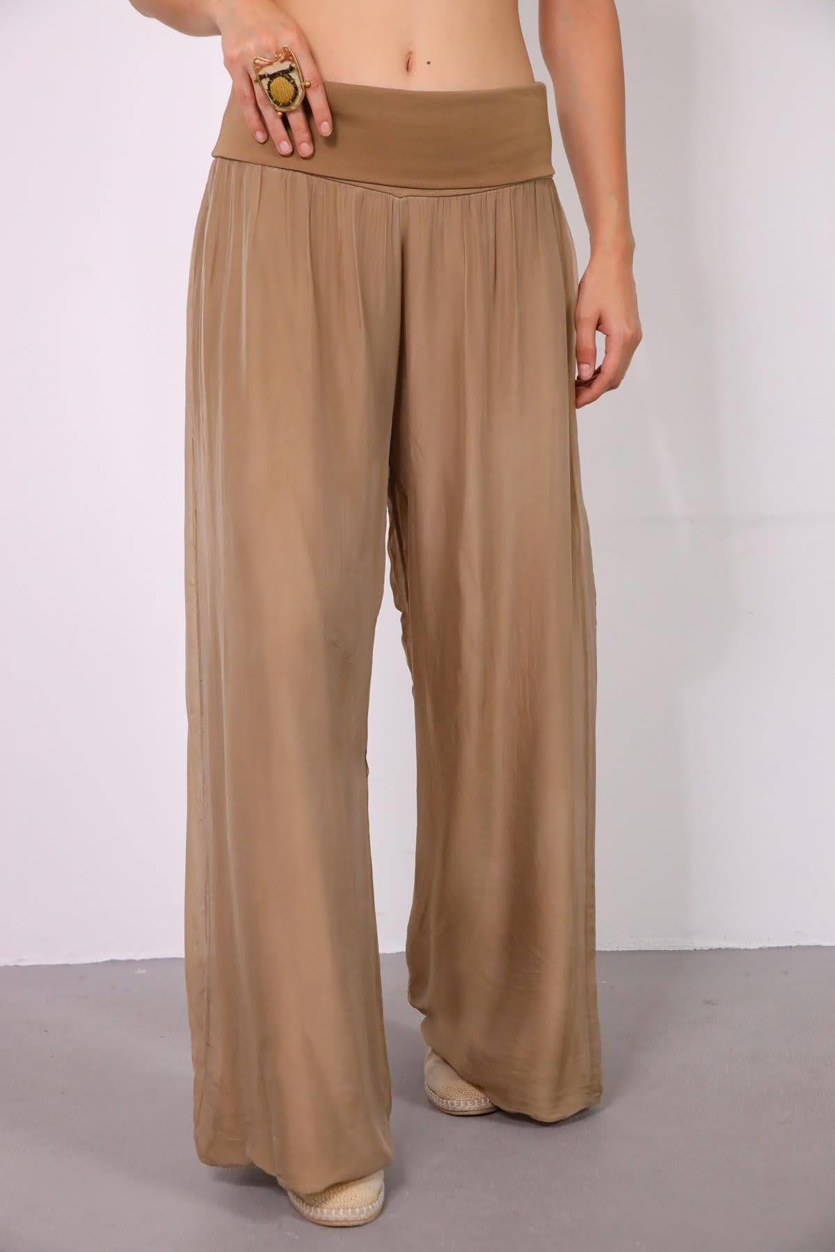 Camel Rengi İpek Pantolon - Şaman Butik Camel Rengi İpek Pantolon