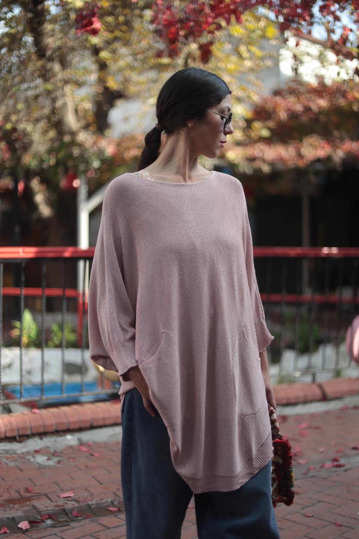 Pudra Rengi Oval Kesim Cepli Triko Tunik