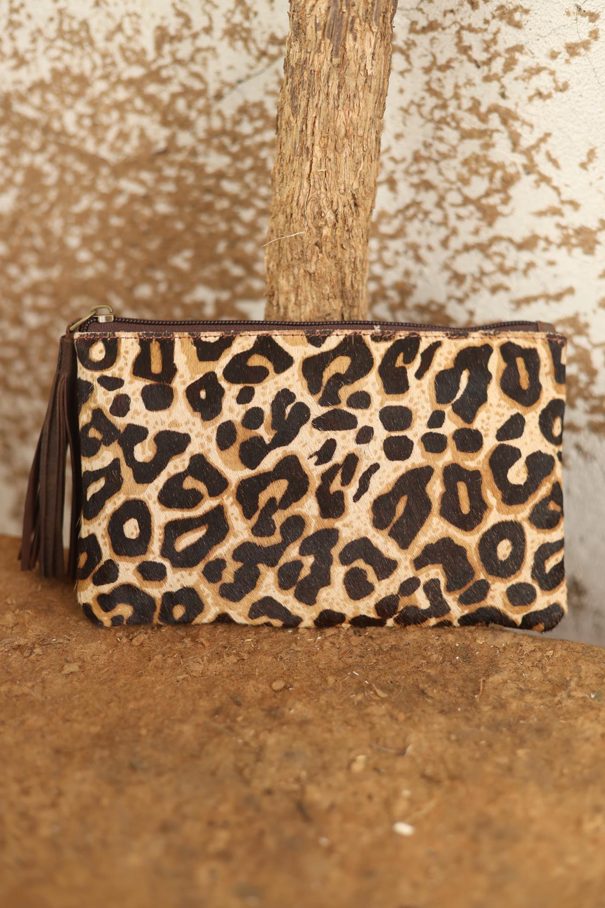Leopard Patterned Thai Feather Wallet Bag