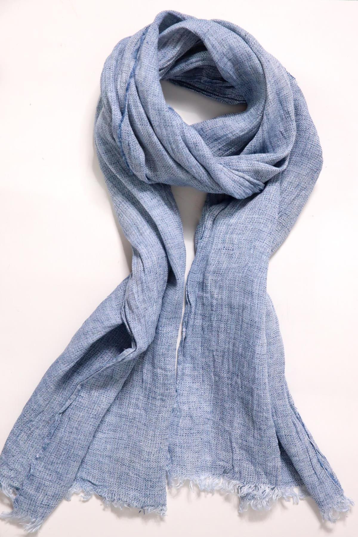 Mavi Keten Fular - Şaman Butik Mavi Keten Fular