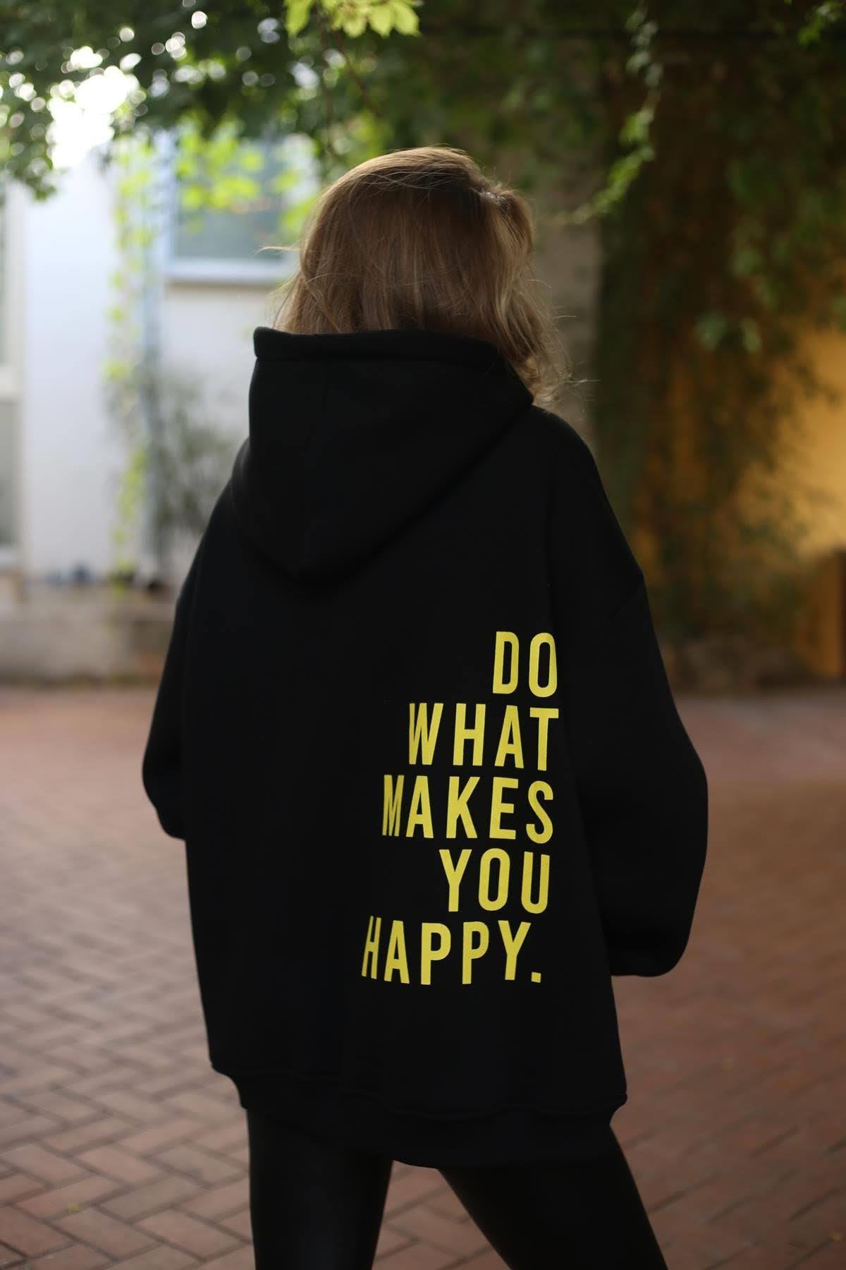 Siyah Arkası Yazılı Kanguru Cepli Sweatshirt