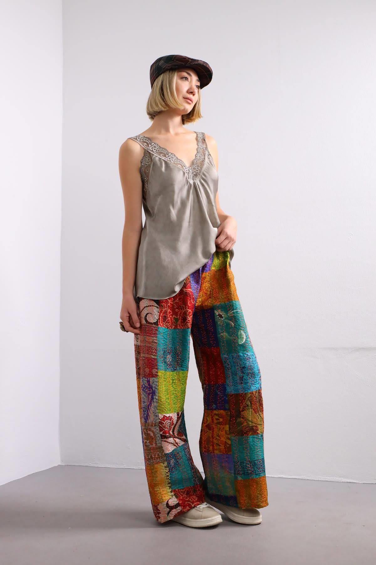 Renkli Patchwork Pantolon - Şaman Butik Renkli Patchwork Pantolon