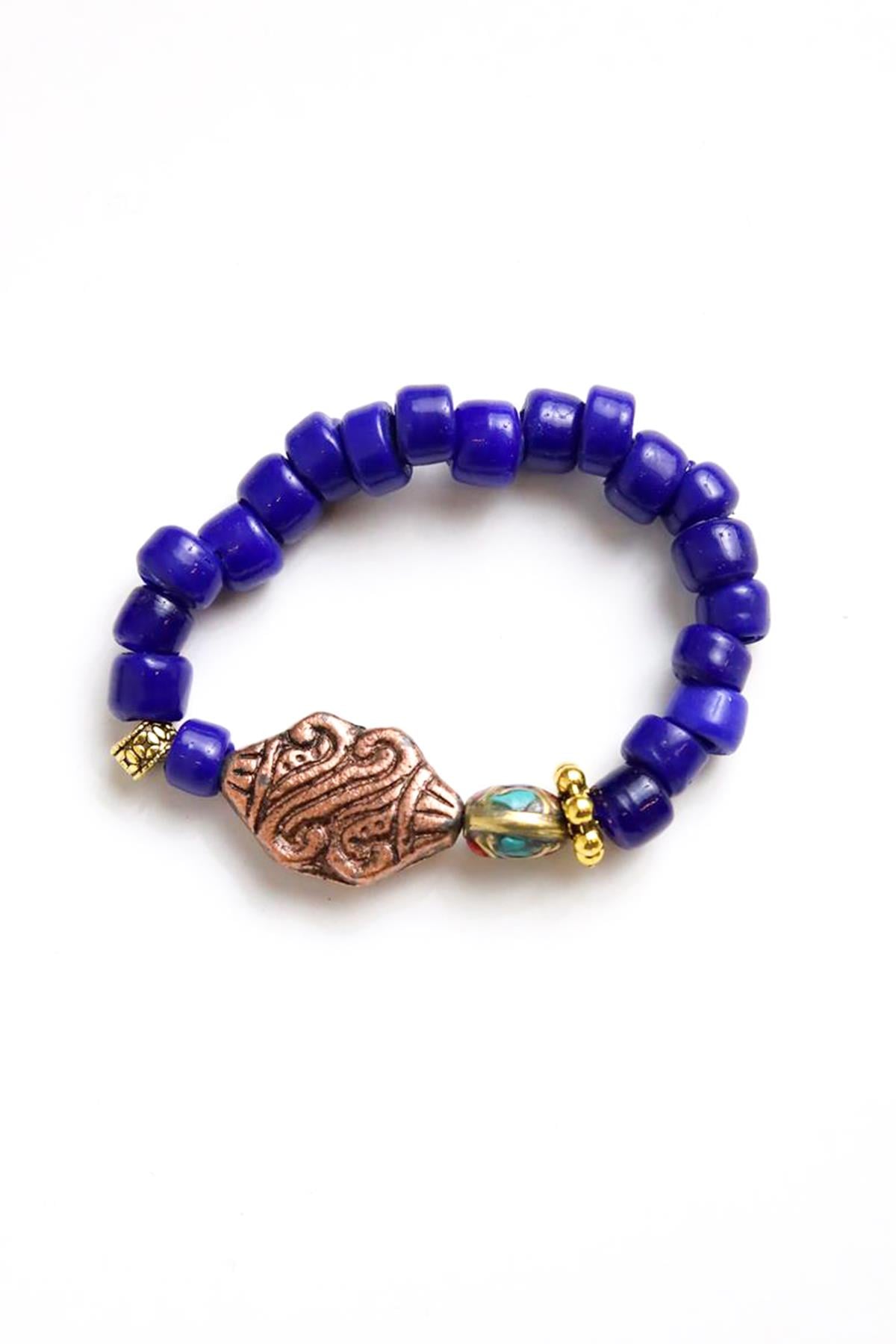 Desen Detaylı Lacivert Cam Bileklik - Şaman Butik Desen Detaylı Lacivert Cam Bileklik