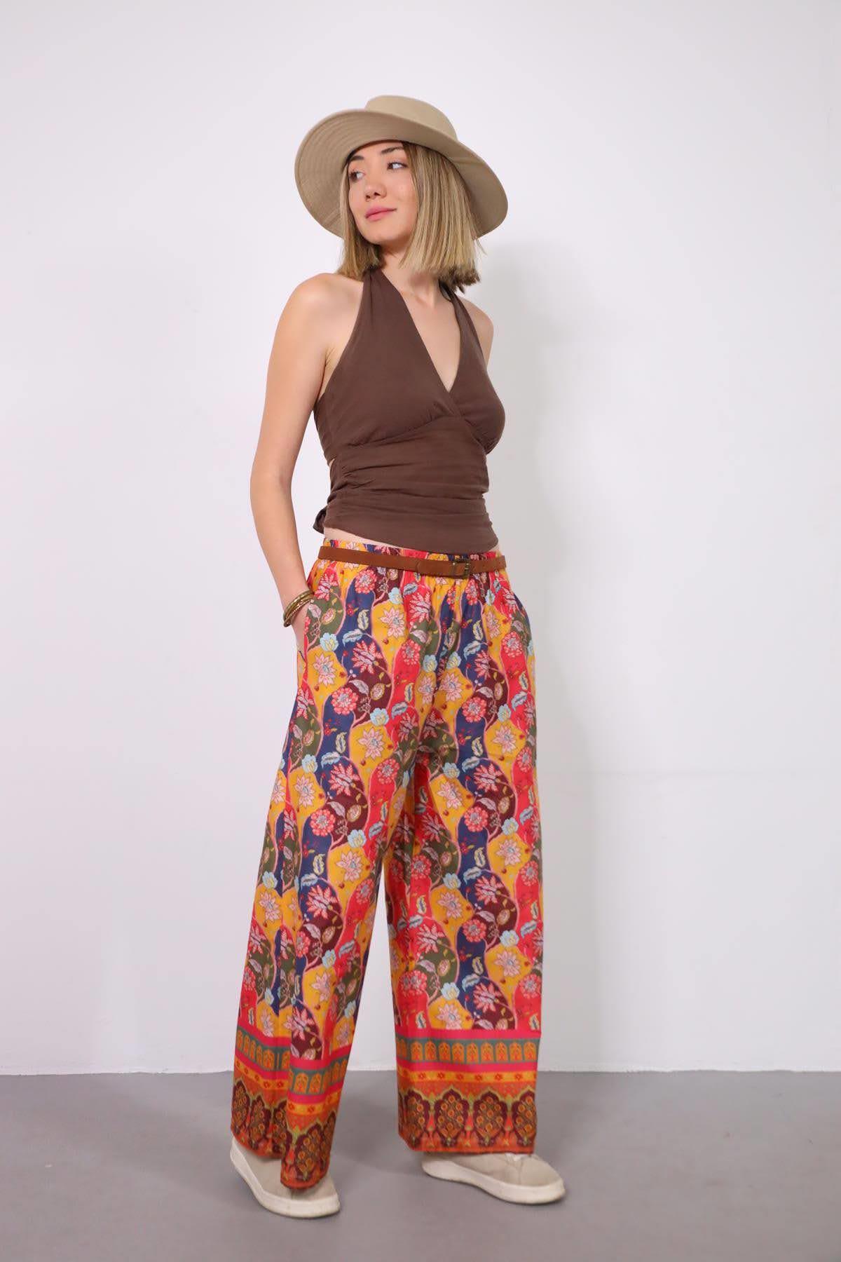 Renkli Çiçek Desenli Etnik Pantolon - Şaman Butik Renkli Çiçek Desenli Etnik Pantolon