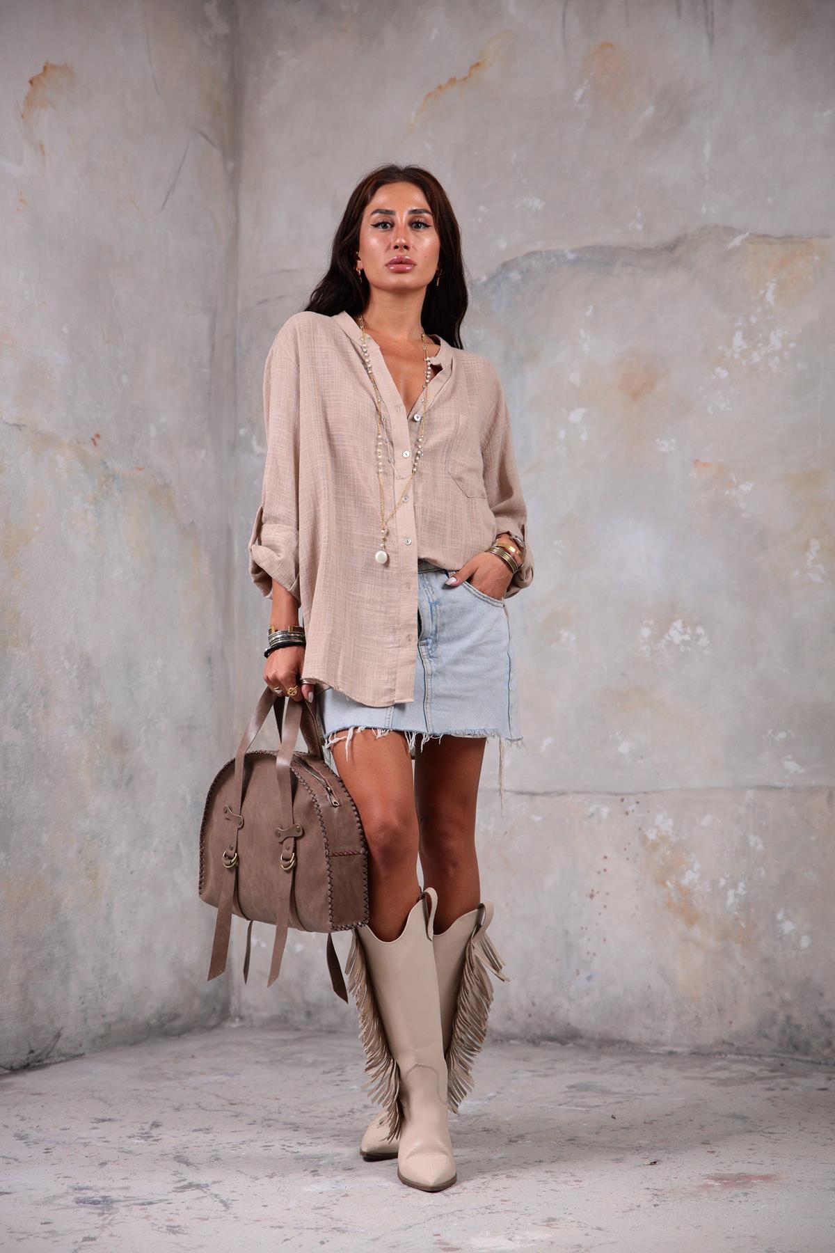  Bej Hakim Yaka Gömlek