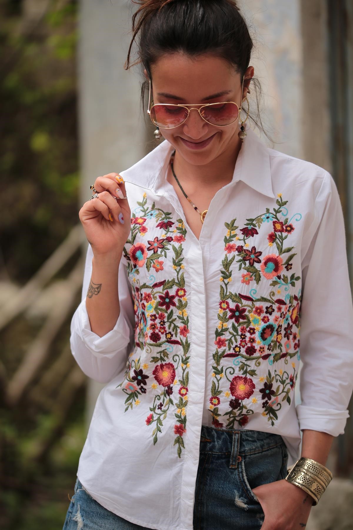 Beyaz Önü İşlemeli Gömlek - Şaman Butik - Bohem Giyim ve Aksesuar | Kadın &  Erkek