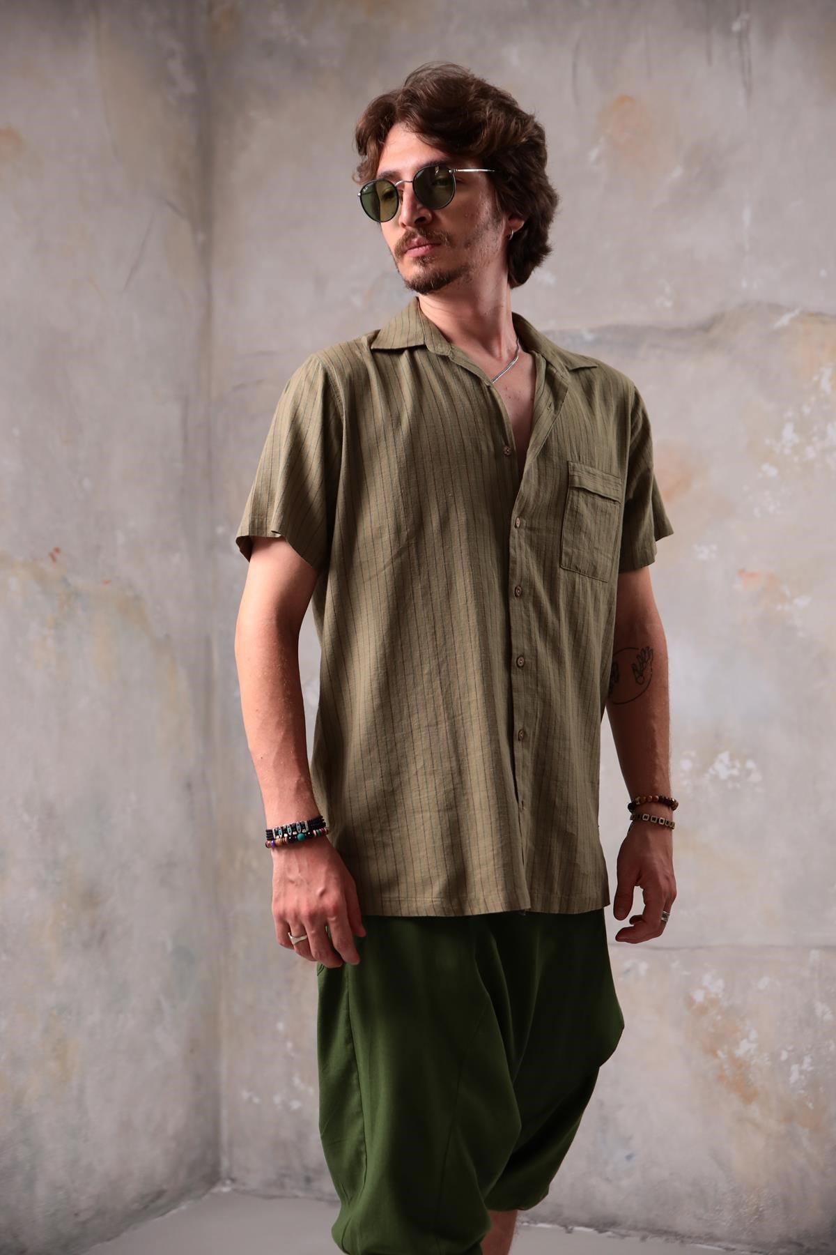 Khaki Comfort Fit Striped Shirt - Saman Butik | Shop Online Khaki Comfort Fit Striped Shirt