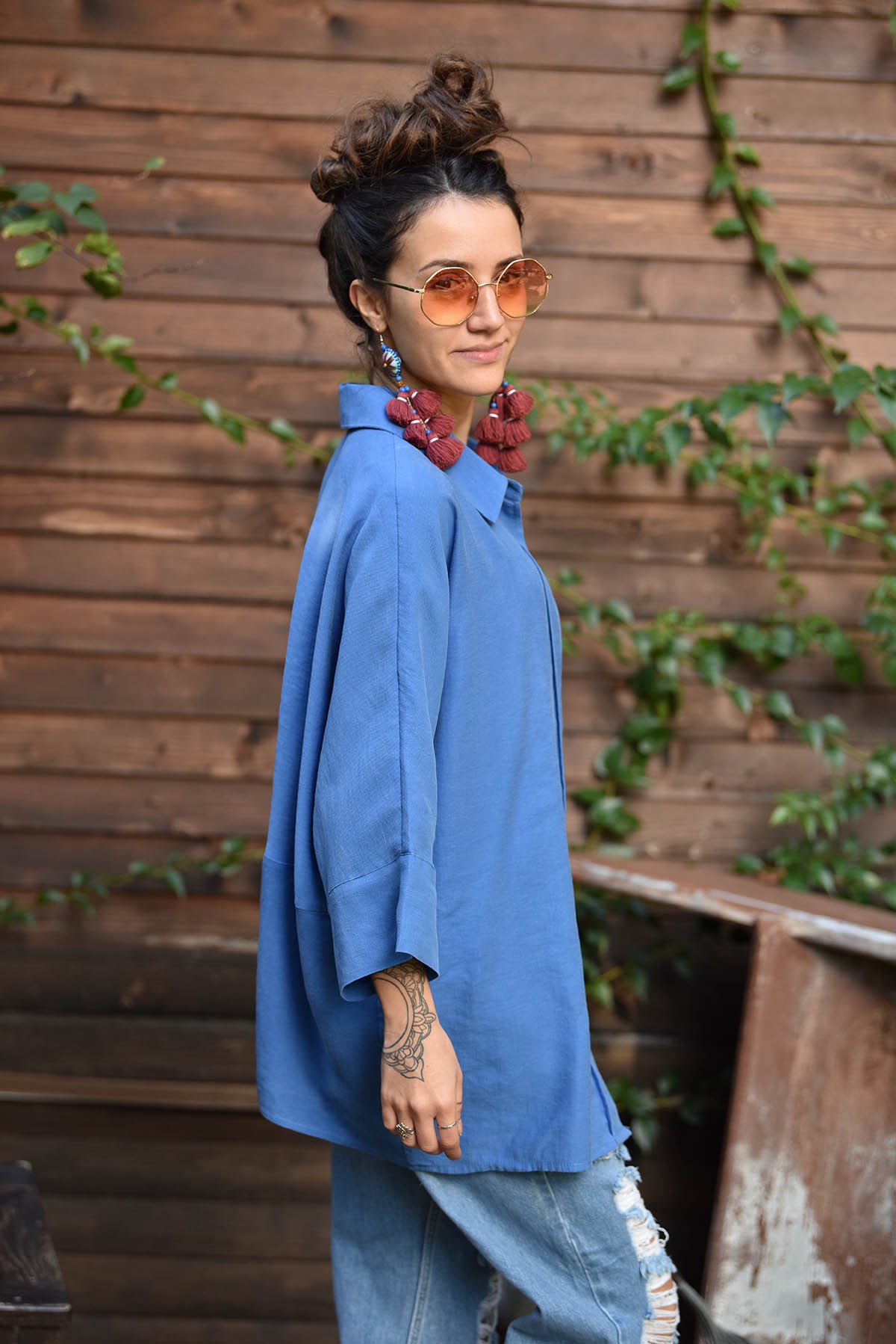 Mavi Salaş Yetim Kol Gömlek - Şaman Butik - Bohem Giyim ve Aksesuar | Kadın  & Erkek