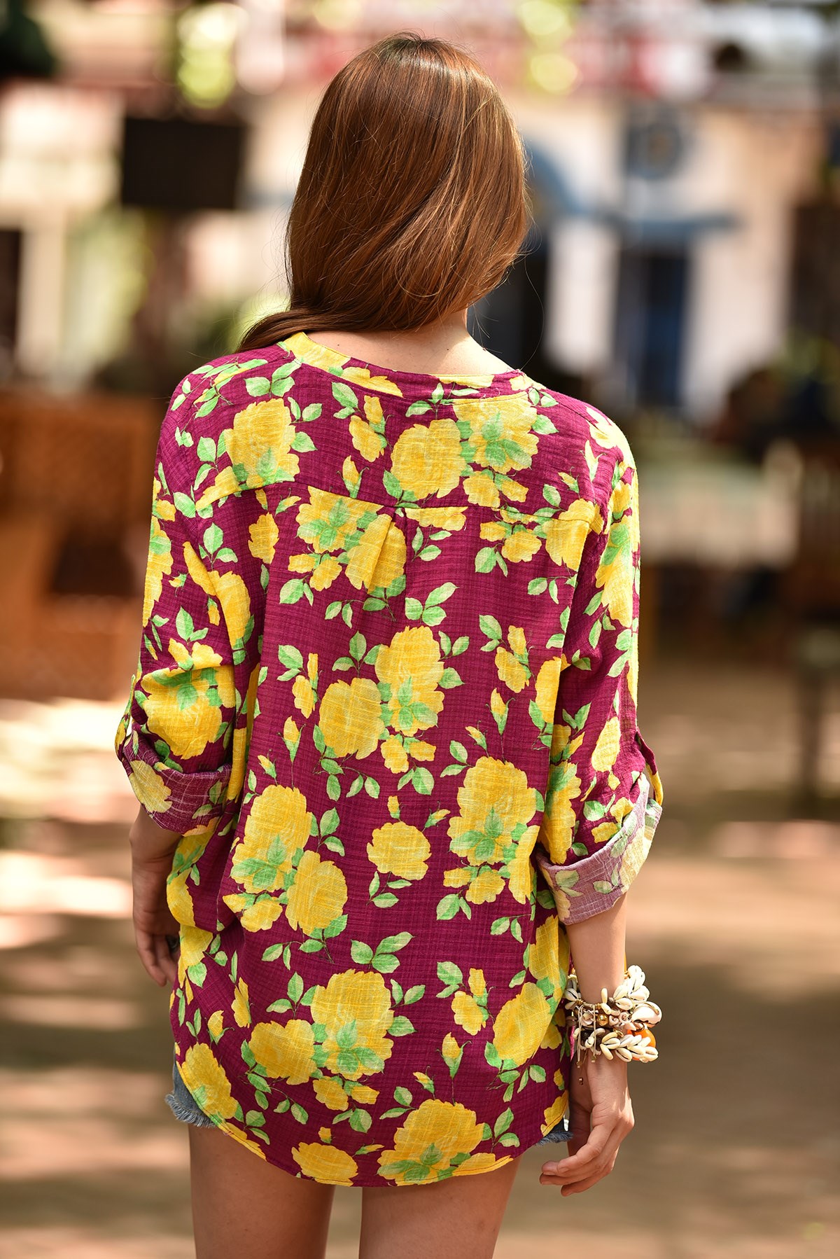 Pembe Sarı Çiçekli Hakim Yaka Gömlek - Şaman Butik - Bohem Giyim ve  Aksesuar | Kadın & Erkek