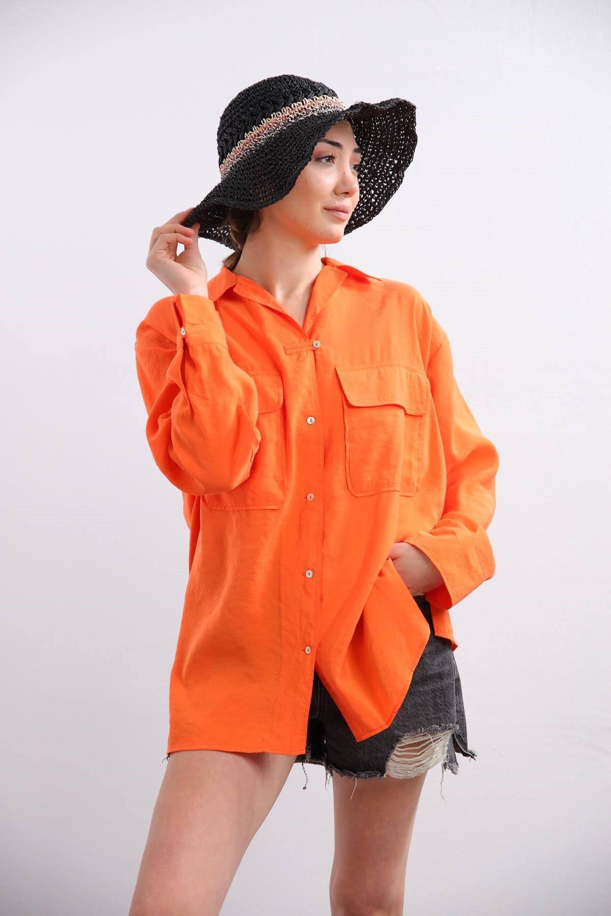  Turuncu Çift Cepli Gömlek