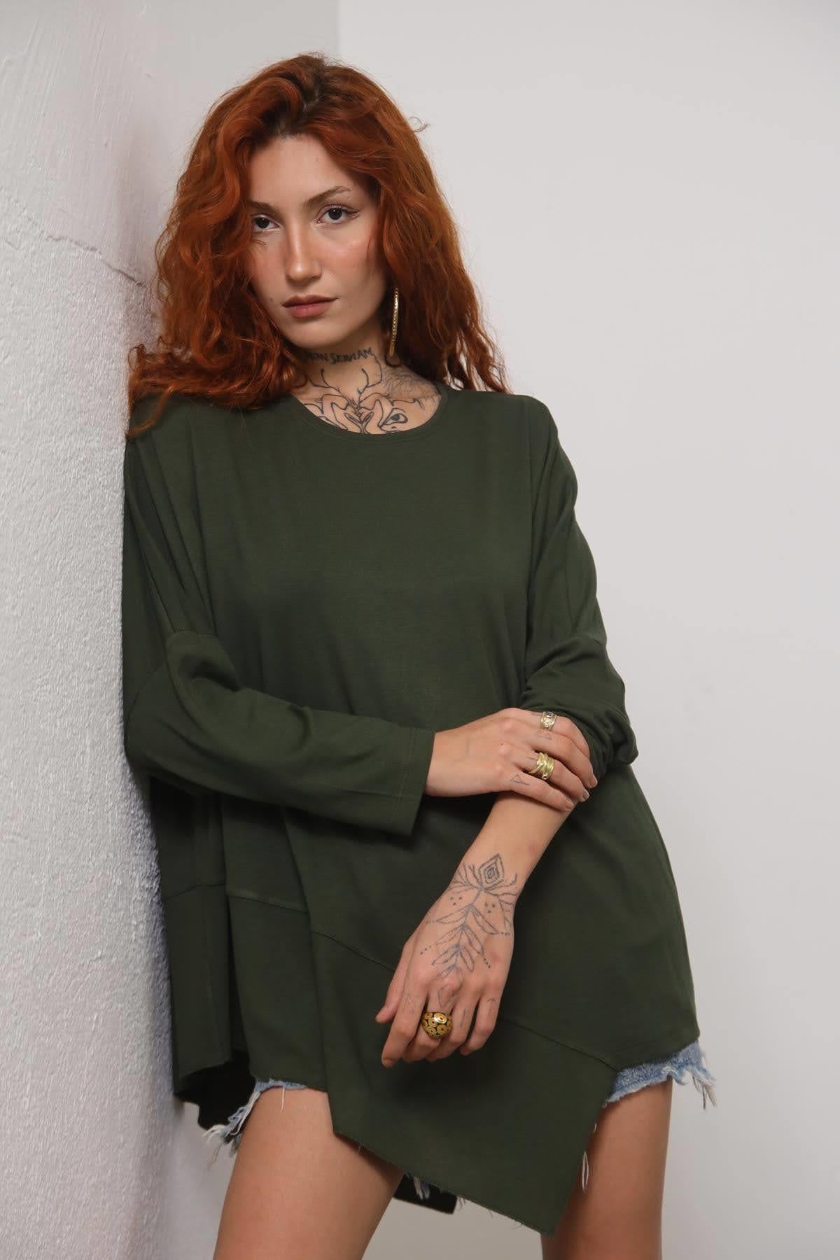 Haki Altı Parçalı Triko Bluz