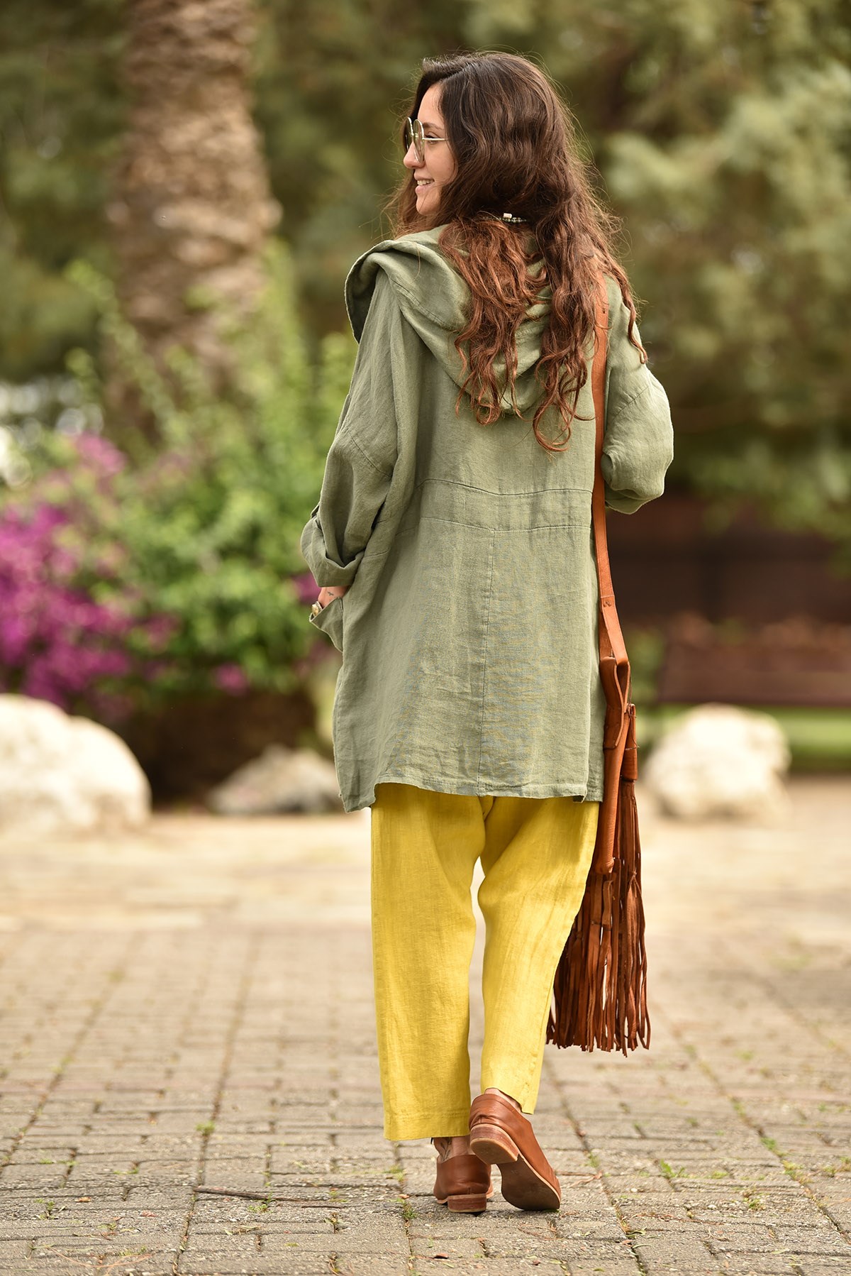 Khaki Hooded Linen Jacket - Şaman Butik | Boho Fashion