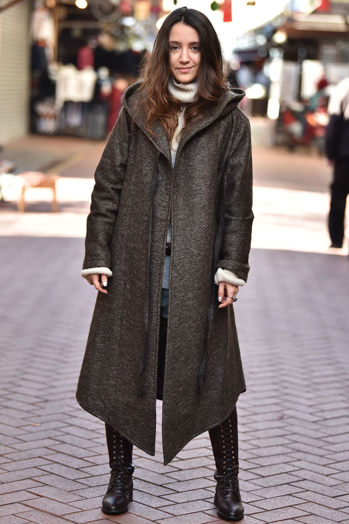 Khaki Maxi Coat with Hood - Şaman Butik | Boho Fashion