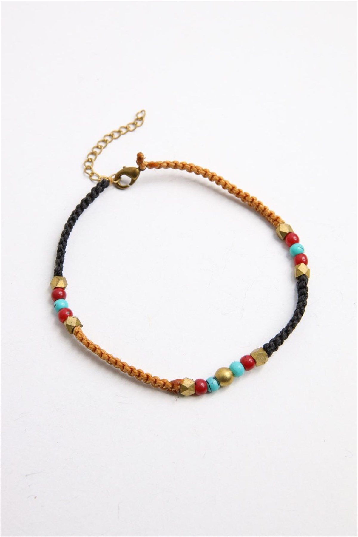  Bronz Parçalı Ve Doğal Taşlı Mum İpli Tasarım Halhal