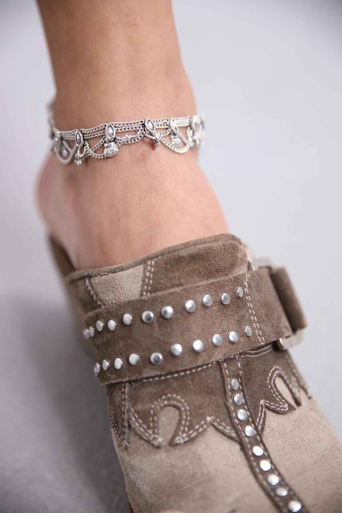 Gümüş Kaplama Tasarım Sallantılı Halhal - Şaman Butik Gümüş Kaplama Tasarım Sallantılı Halhal