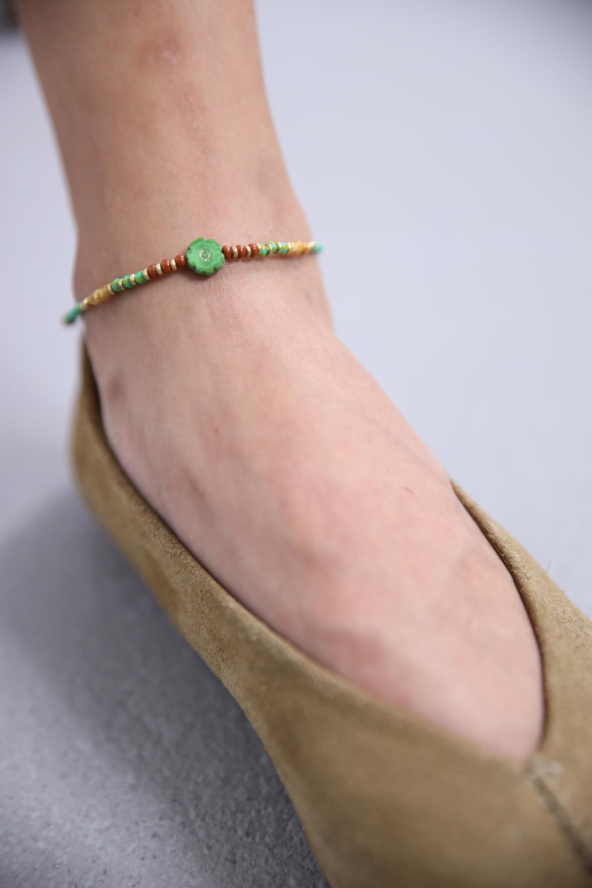 Papatya Detaylı Doğal Taşlı Tasarım Halhal - Şaman Butik Papatya Detaylı Doğal Taşlı Tasarım Halhal