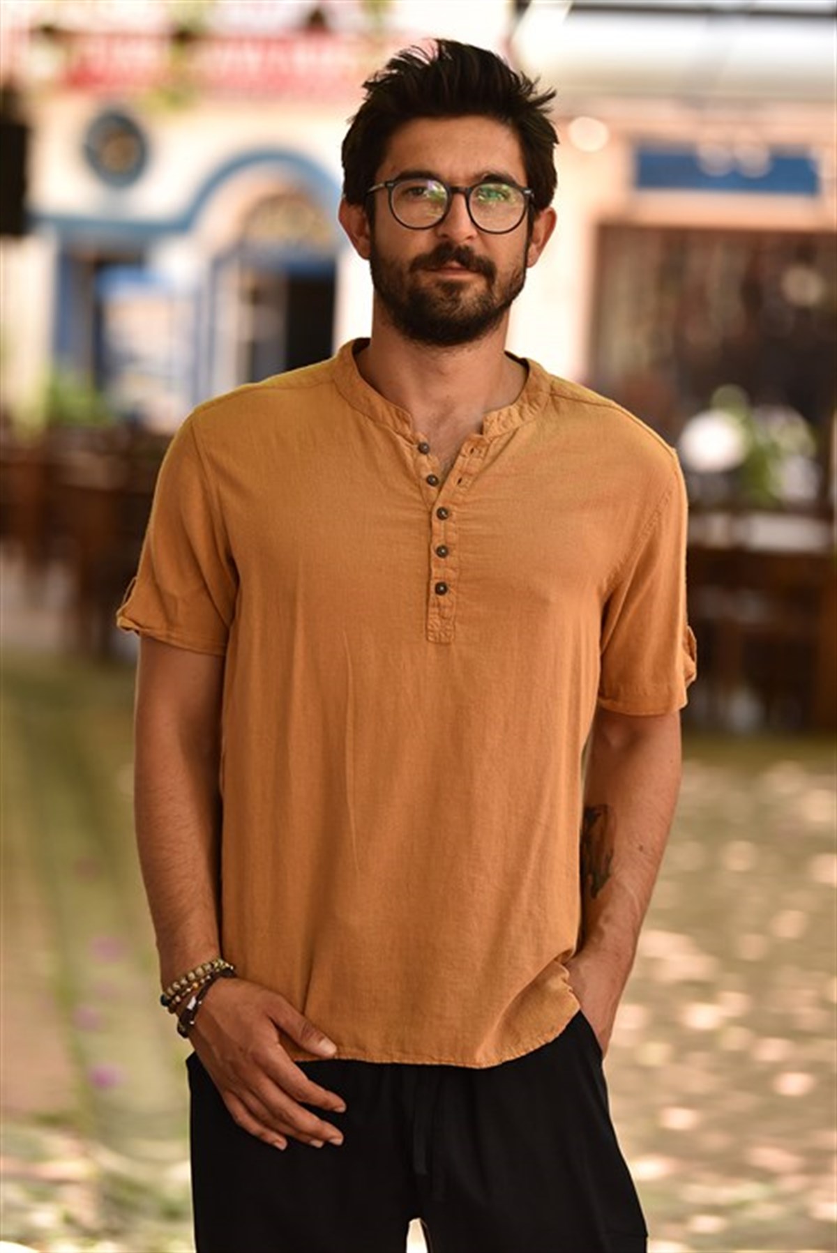 Hardal Düğmeli Kısa Kollu Hakim Yaka Erkek Gömlek · 6