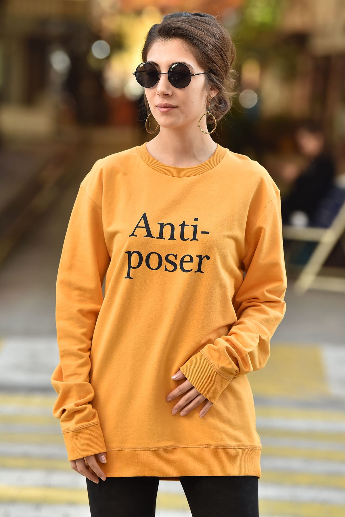Mustard Printed Front Sweatshirt