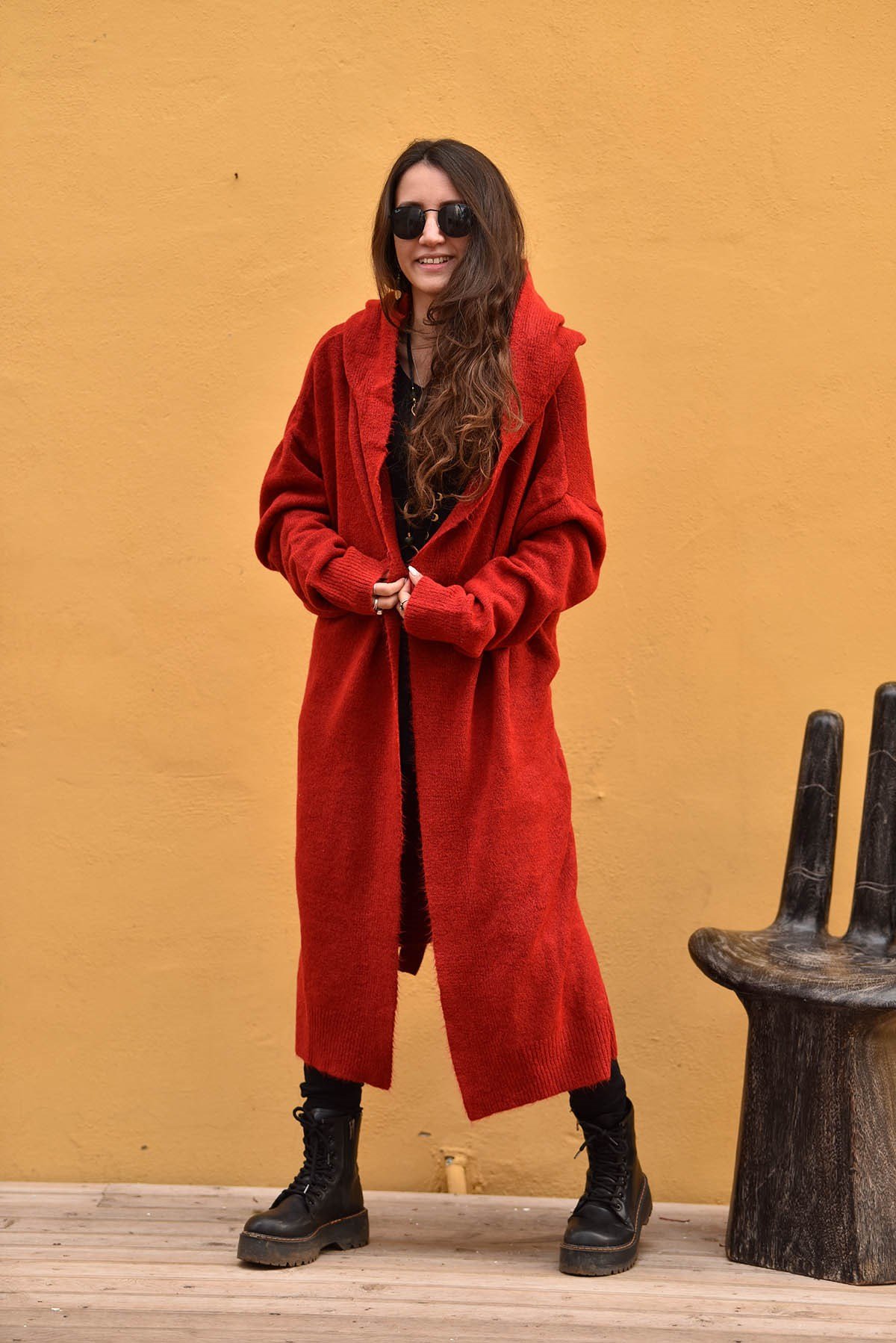 Kırmızı Kapşonlu Hırka - Şaman Butik - Bohem Giyim ve Aksesuar | Kadın &  Erkek