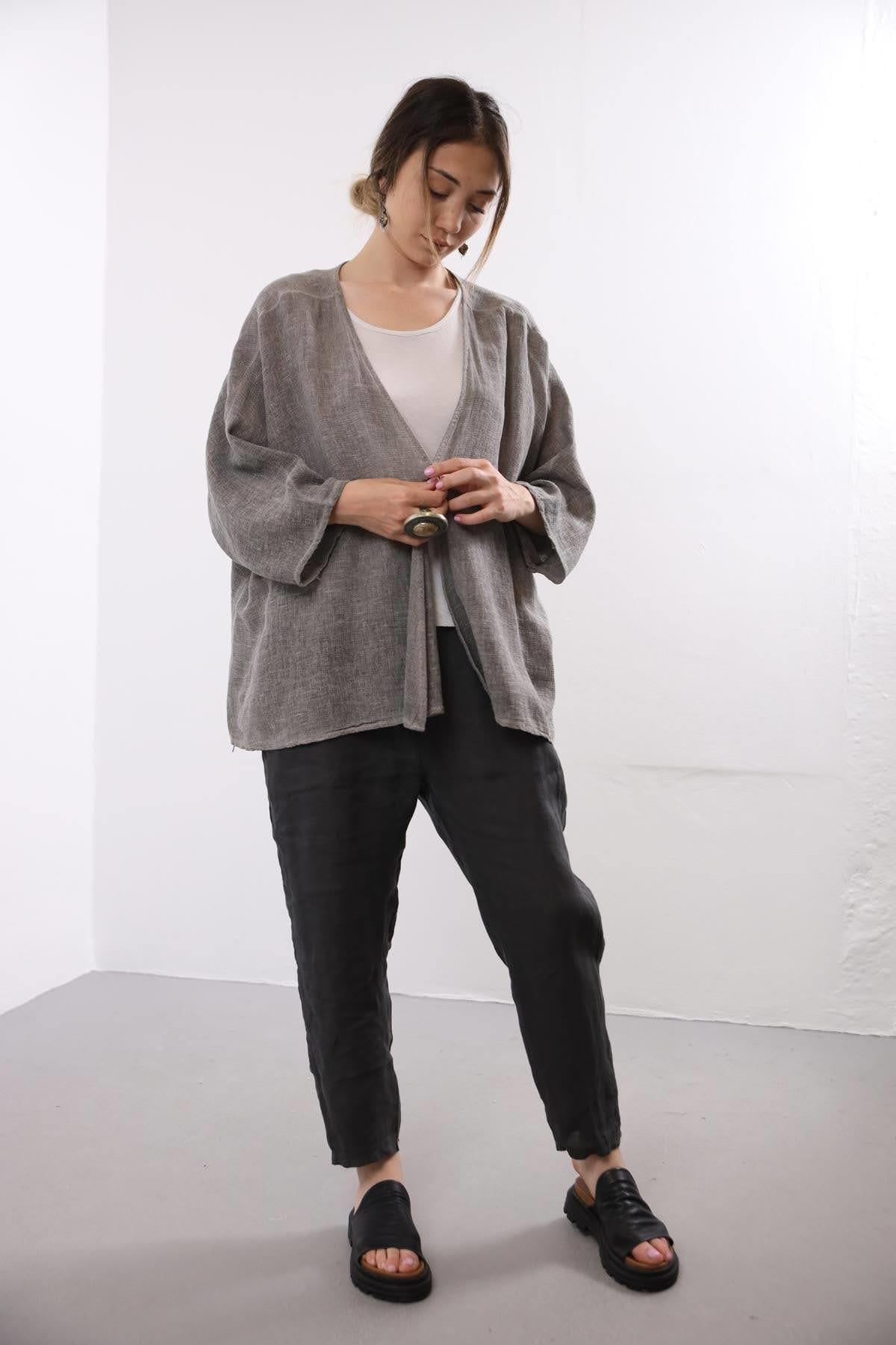 Dark Grey Single Button Cardigan - Saman Butik | Shop Online Dark Grey Single Button Cardigan