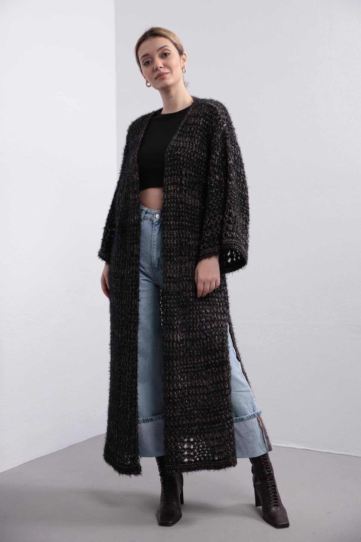 Siyah Yumoş File Hırka - Şaman Butik Siyah Yumoş File Hırka