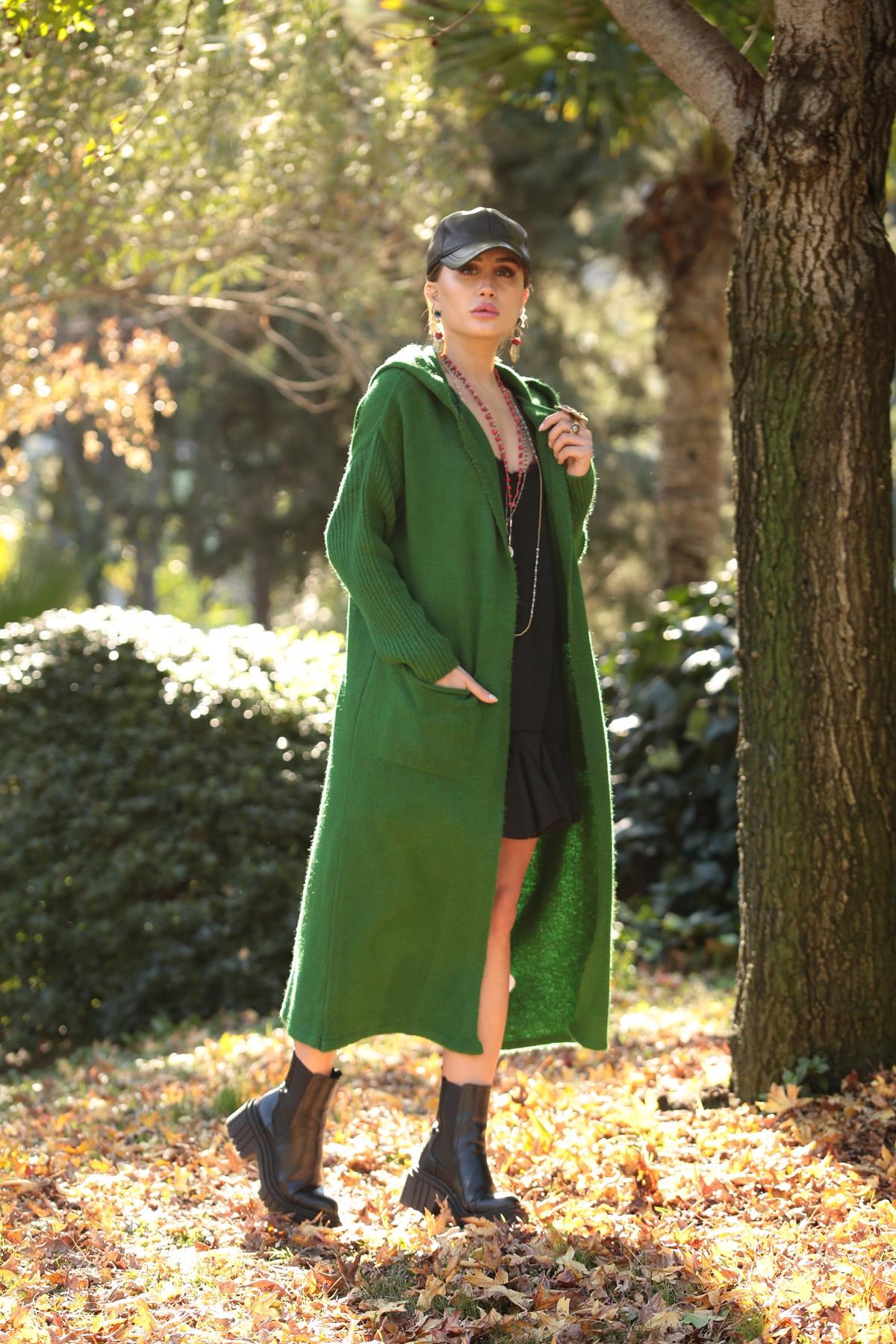Yeşil Kapüşonlu Cep Detay Uzun Hırka - Şaman Butik - Bohem Giyim ve  Aksesuar | Kadın & Erkek