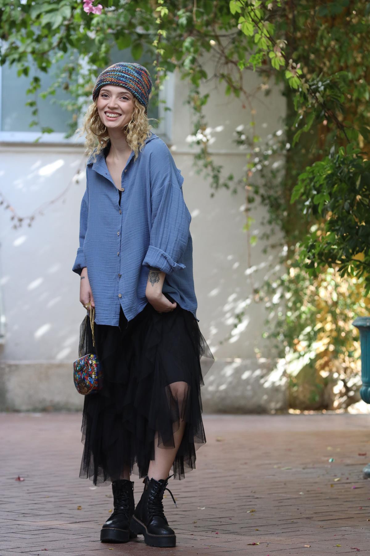 Indigo Blue Fringe Back Shirt