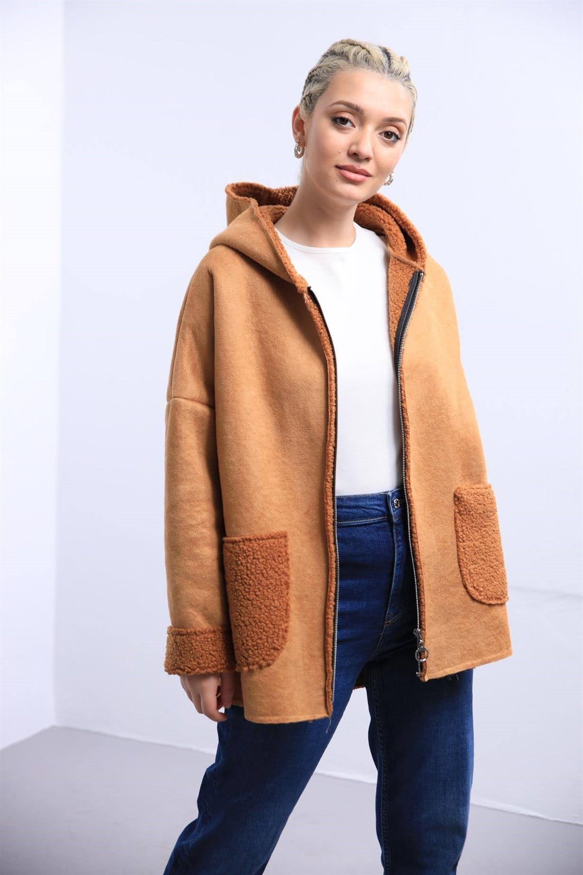 Camel İçi Tüylü Kısa Kaban - Şaman Butik Camel İçi Tüylü Kısa Kaban