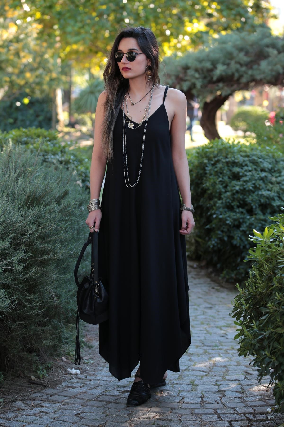 Siyah İp Askılı Elbise - Şaman Butik - Bohem Giyim ve Aksesuar | Kadın &  Erkek