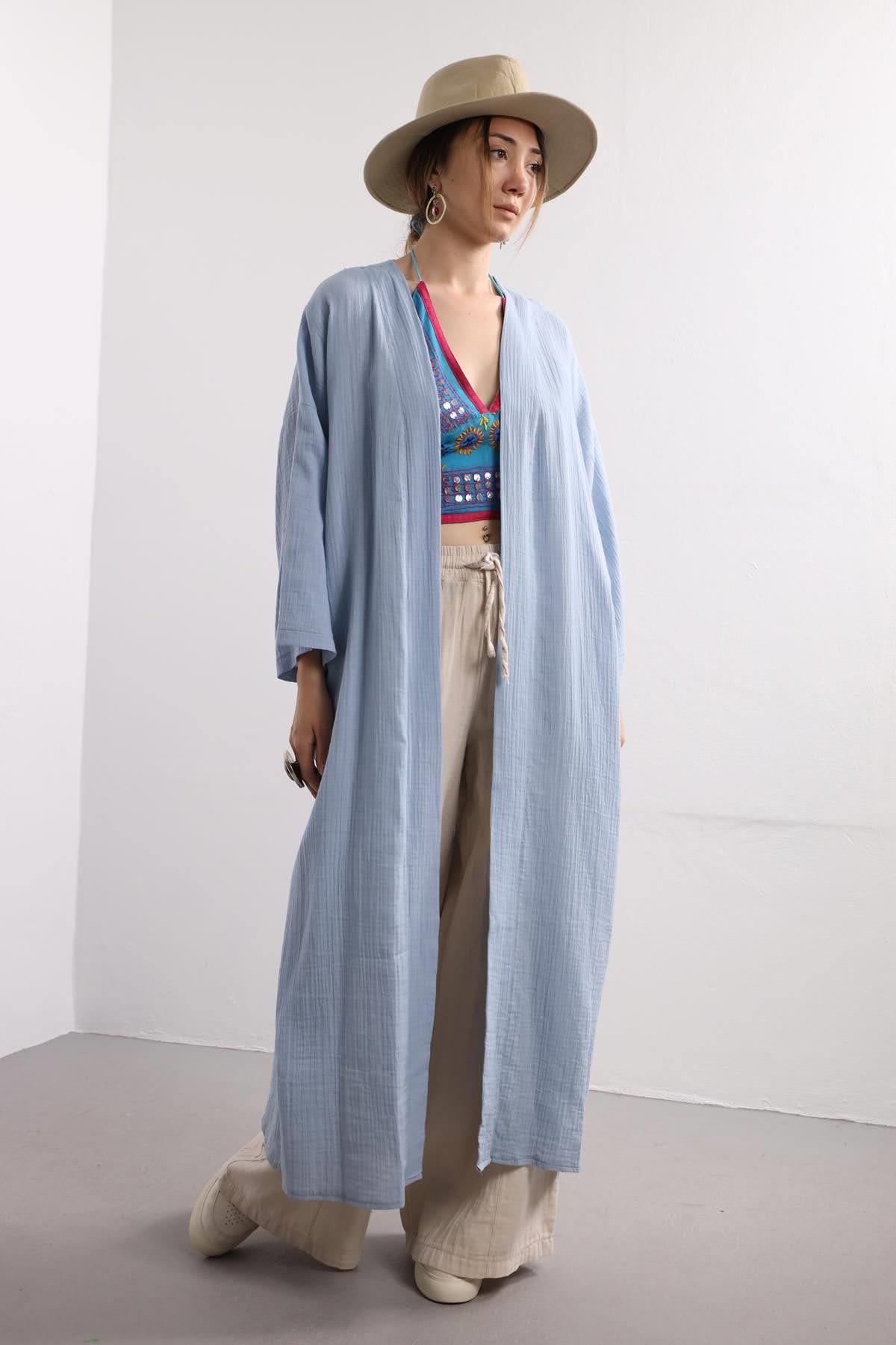  Açık Mavi Uzun Kaftan