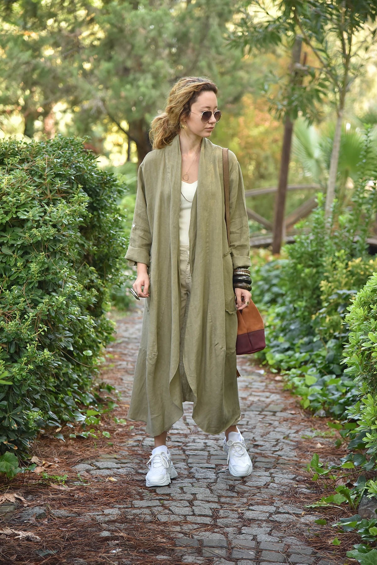 Haki Cebi Düğmeli Keten Kaftan - Şaman Butik  - Bohem Giyim ve Aksesuar | Kadın & Erkek Haki Cebi Düğmeli Keten Kaftan