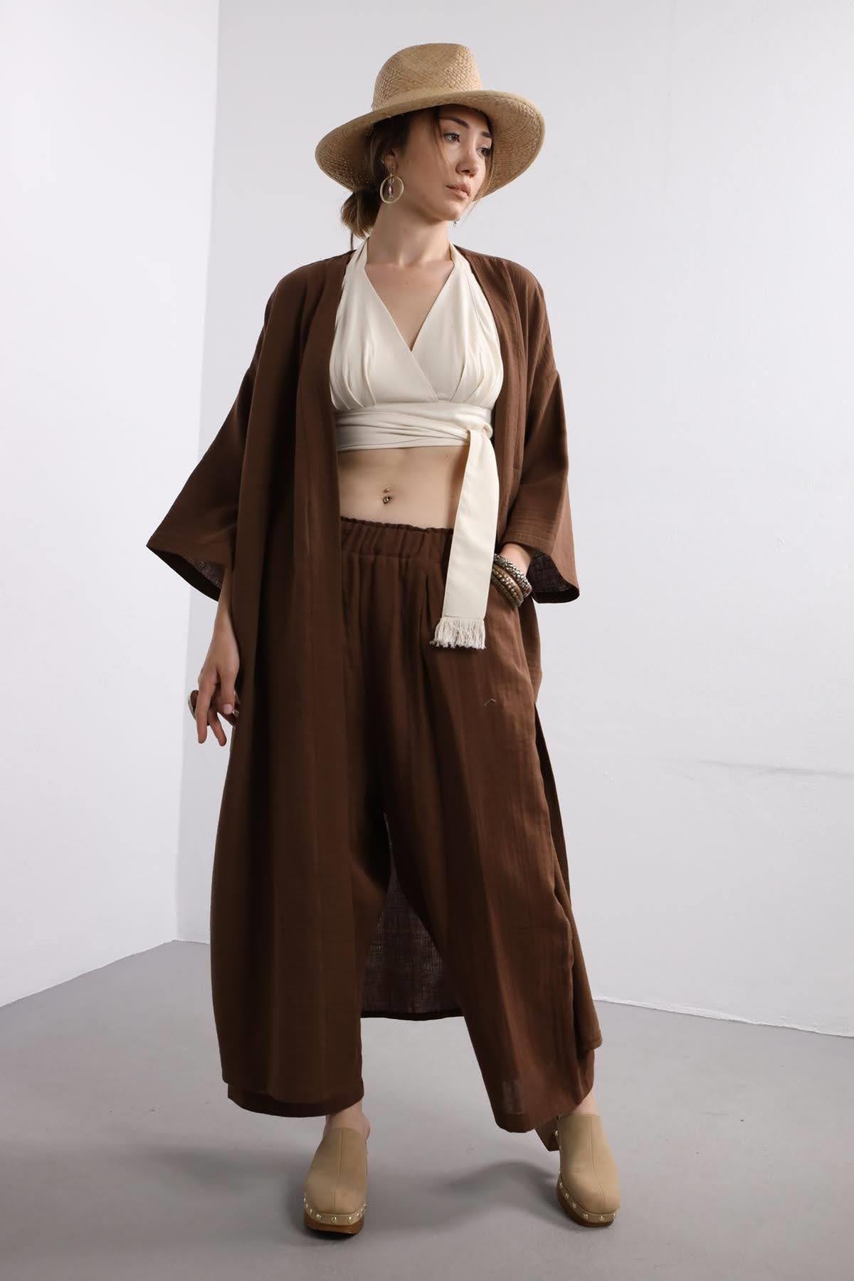 Kahverengi Uzun Kaftan - Şaman Butik Kahverengi Uzun Kaftan