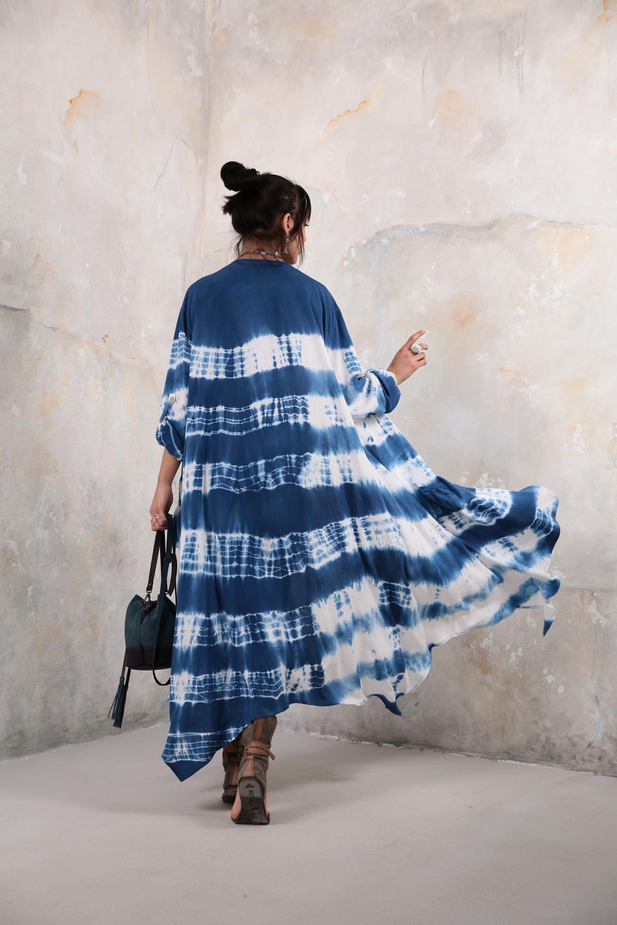 Mavi Batikli Kaftan - Şaman Butik Mavi Batikli Kaftan