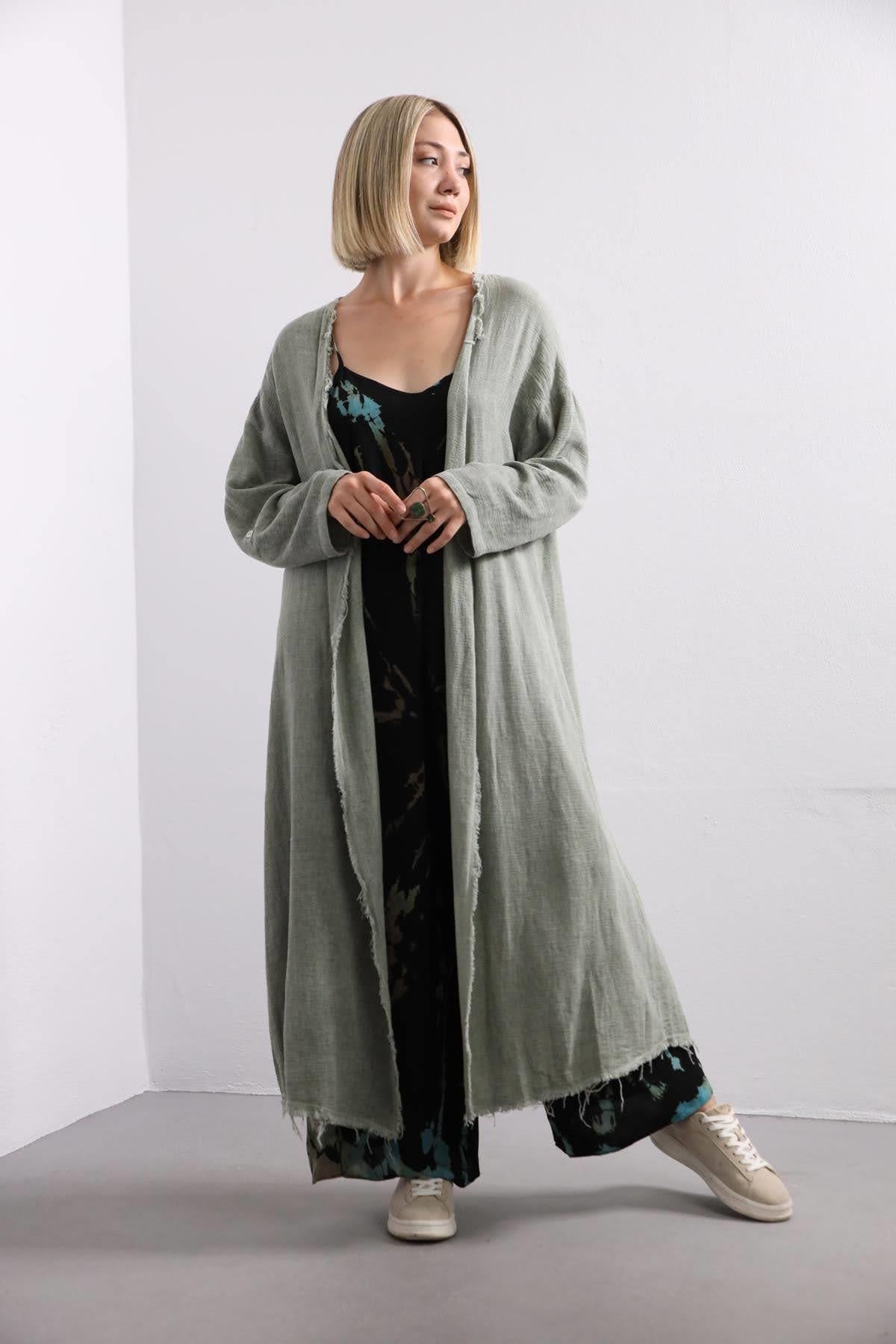 Mint Yeşili Saçak Detay Düz Kesim Kaftan - Şaman Butik Mint Yeşili Saçak Detay Düz Kesim Kaftan